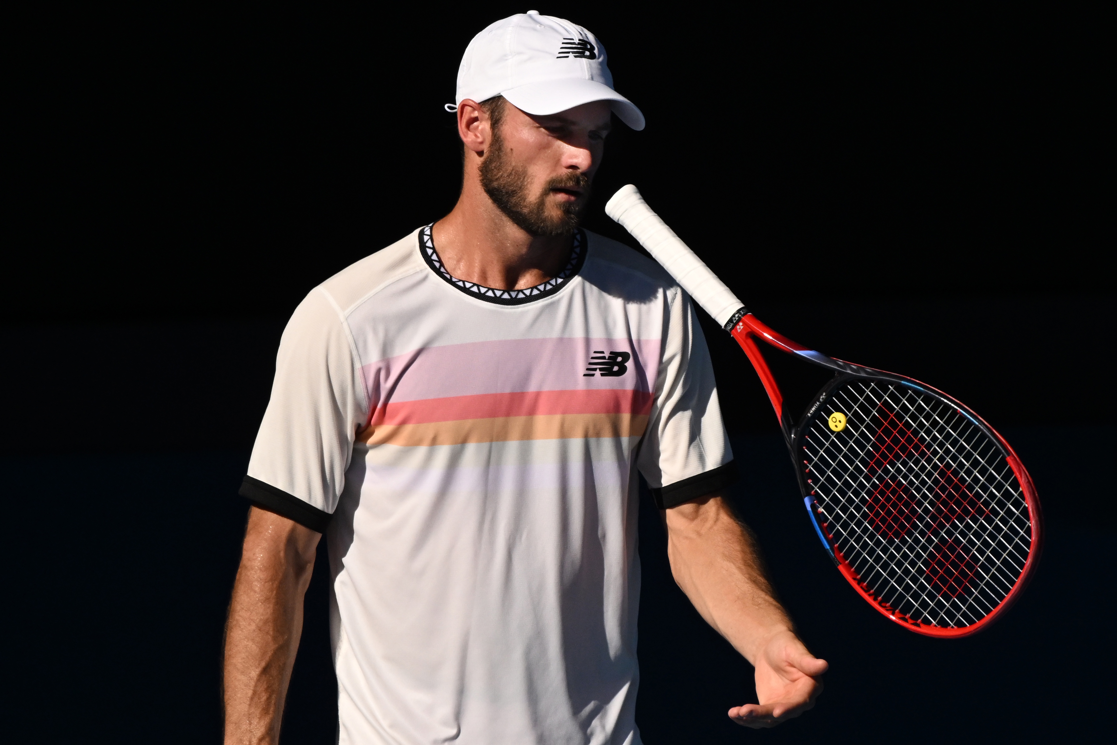 epa10428043 Tommy Paul of the USA during his Quarterfinals match against Ben Shelton of the USA at the 2023 Australian Open tennis tournament at Melbourne Park in Melbourne, Australia, 25 January 2023.  EPA-EFE/LUKAS COCH AUSTRALIA AND NEW ZEALAND OUT