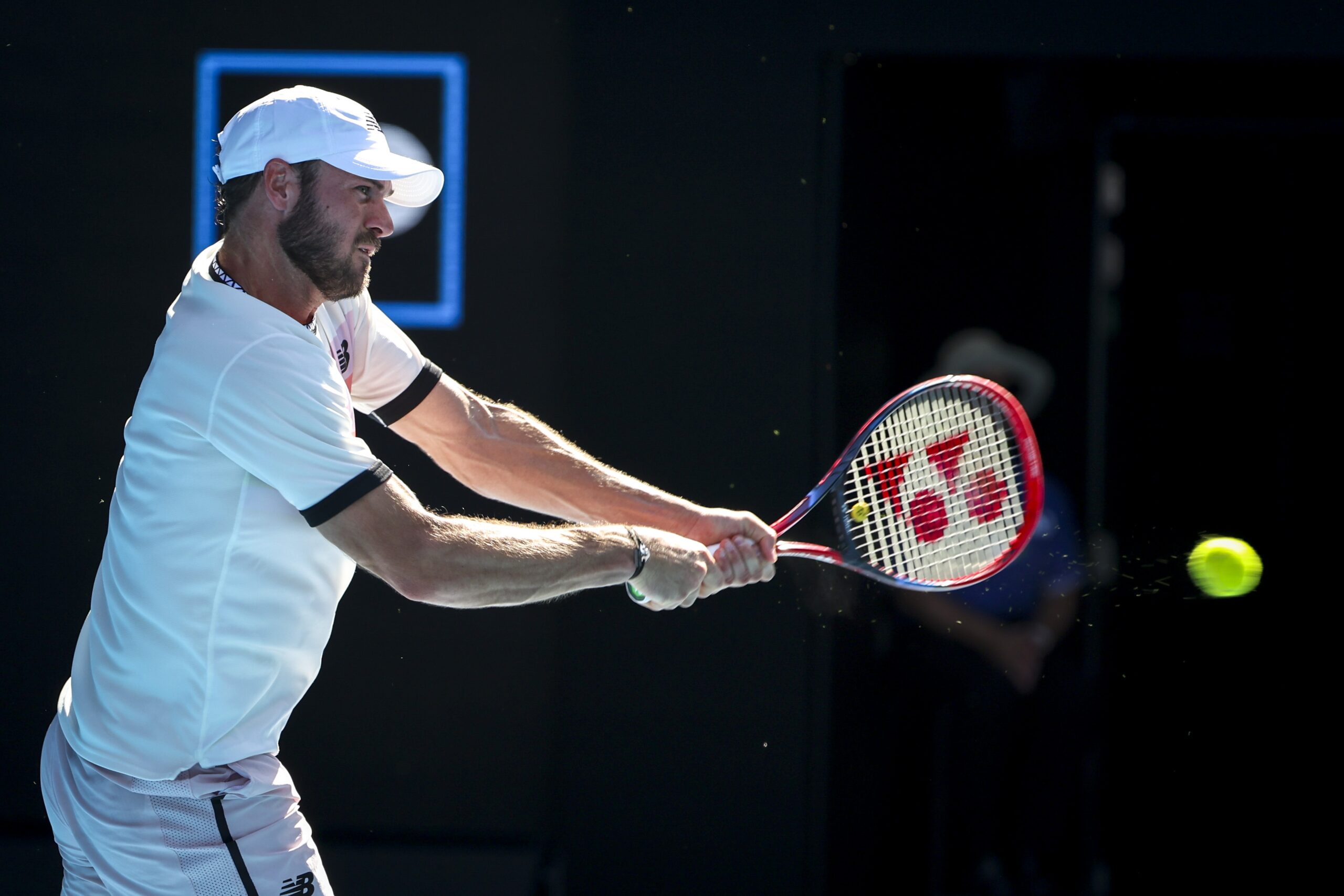 epa10427966 Tommy Paul of the USA in action against Ben Shelton of the USA during their quarter final match at the Australian Open tennis tournament in Melbourne, Australia 25 January 2023.  EPA-EFE/FAZRY ISMAIL