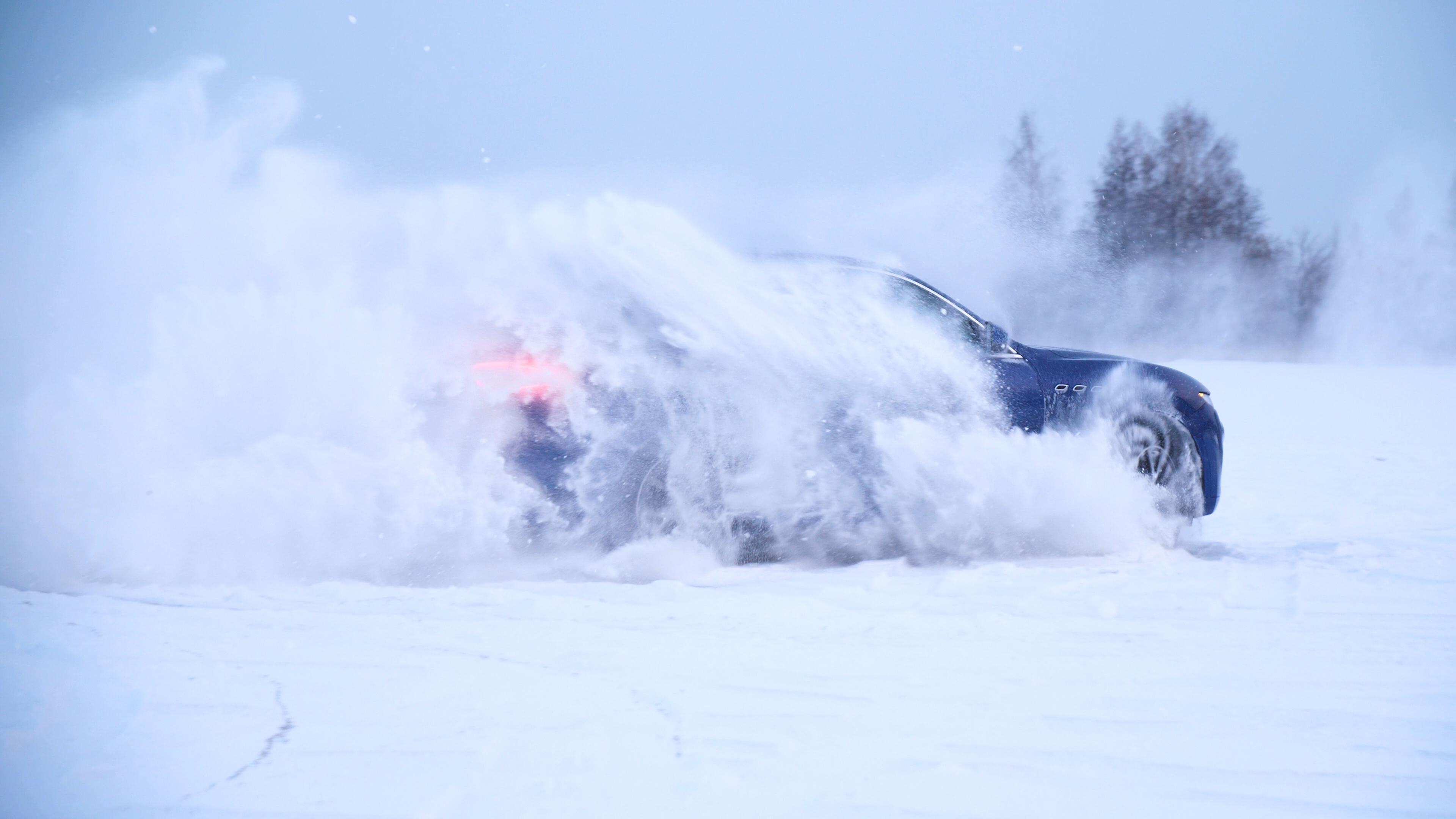 Sliding,On,An,Ice,Line.,Snow,Drifting.,Snowy,Land,Road