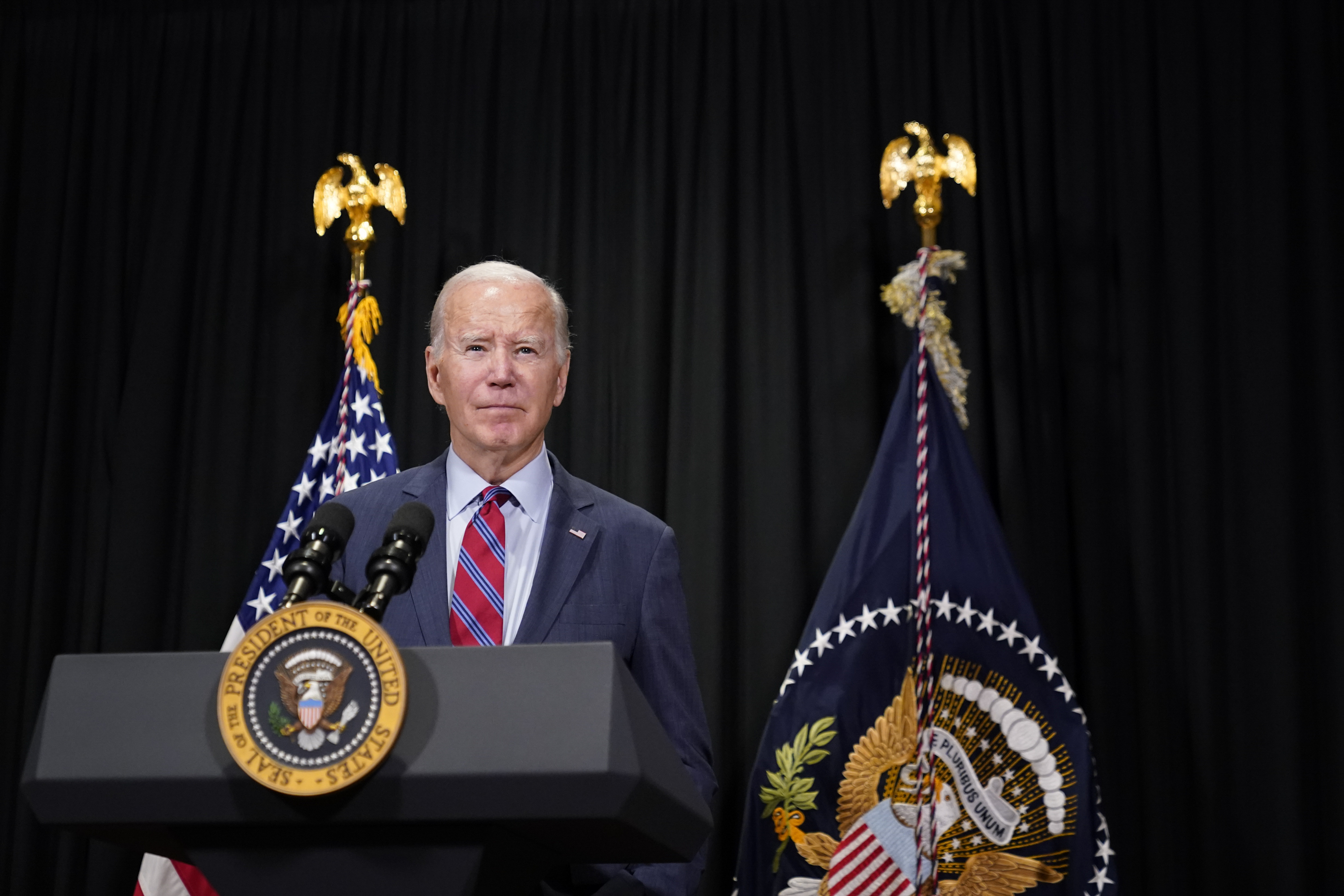 President Joe Biden speaks to reporters in Nantucket, Mass., on Friday, Nov. 24, 2023, about hostages freed by Hamas in the first stage of a swap under a four-day cease-fire deal. (AP Photo/Stephanie Scarbrough)