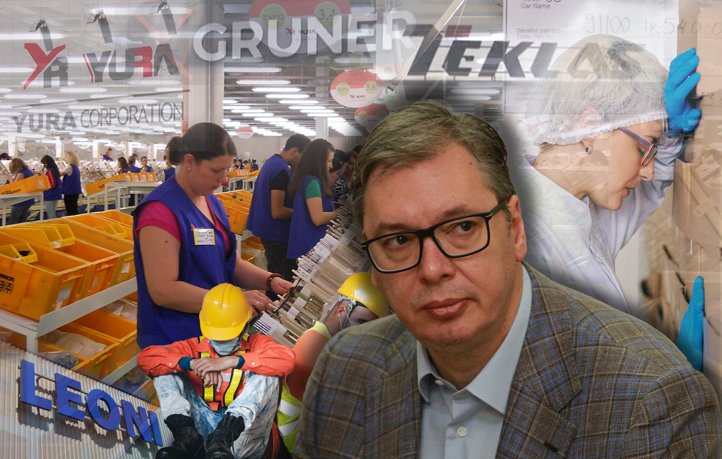kaver za tekst o fabrikama gde su užasni uslovi rada: gruner, teklas, geoks, aptiv, jura, leoni + vučić KOMBO Fabrike Vučić