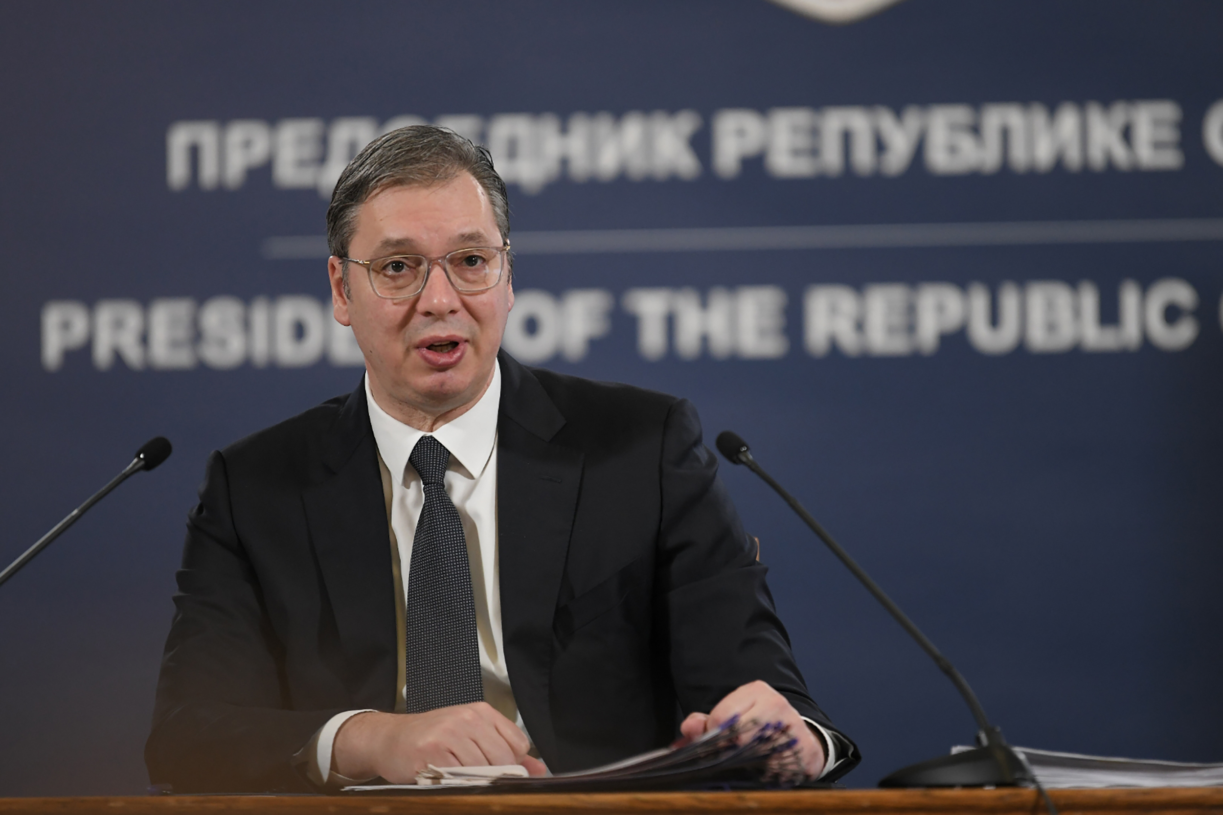 Beograd 16.03.2023. Obracanje javnosti predsednika Republike Srbije Aleksandra Vucica