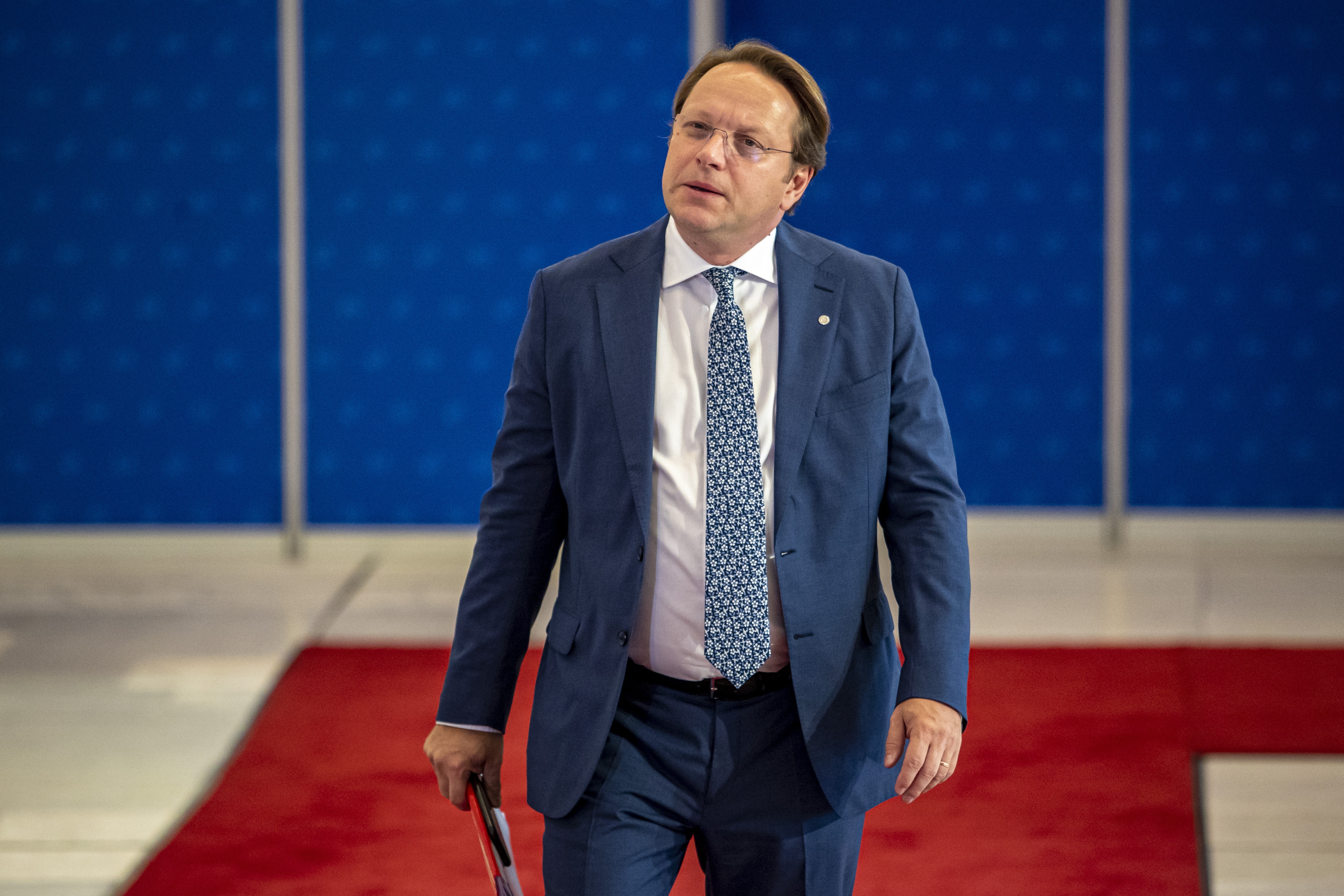 epa10149060 EU's neighbouring countries Oliver Varhelyi arrives for the European Foreign Ministerial Meeting in Prague, Czech Republic, 31 August 2022.  EPA-EFE/MARTIN DIVISEK