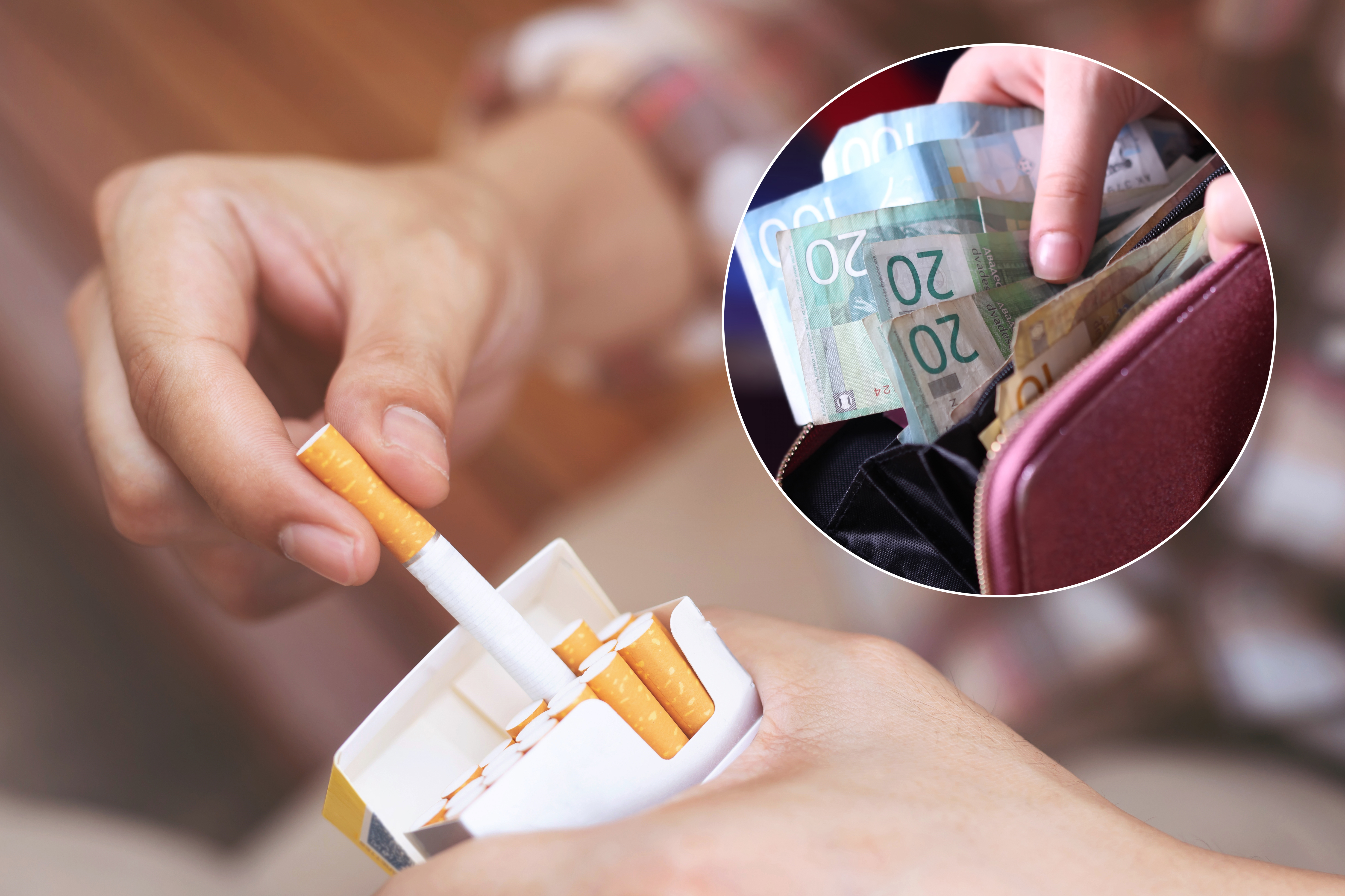 Cigarete, pare, novac, dinari, poskupljenje cigareta Foto: Shutterstock
