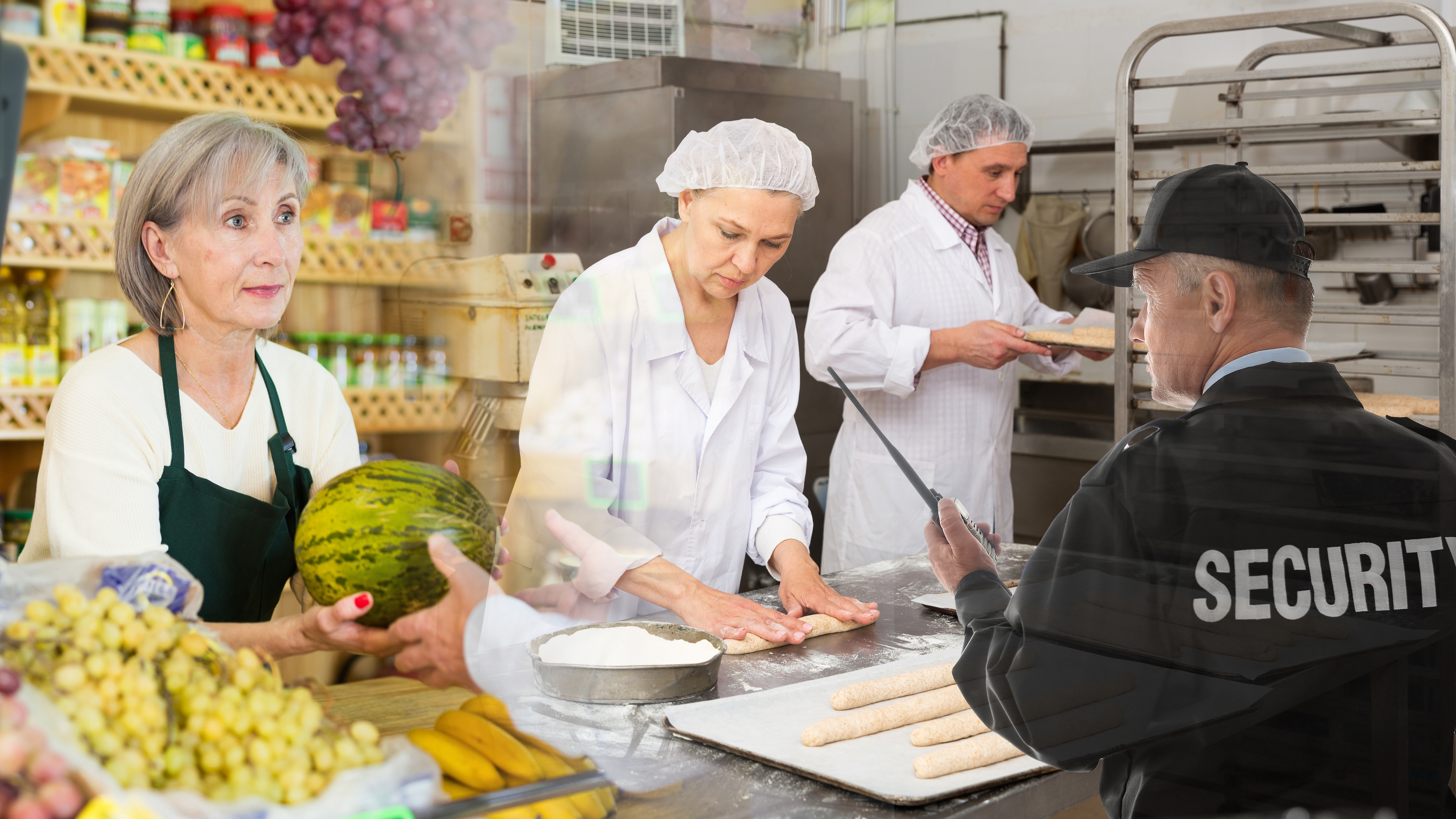 Experienced middle aged woman working with male assistant in bakery, forming baguettes from raw dough .. ćaos, treba mi kombo za tekst o poslovima koje mogu da rade ljudi 50+