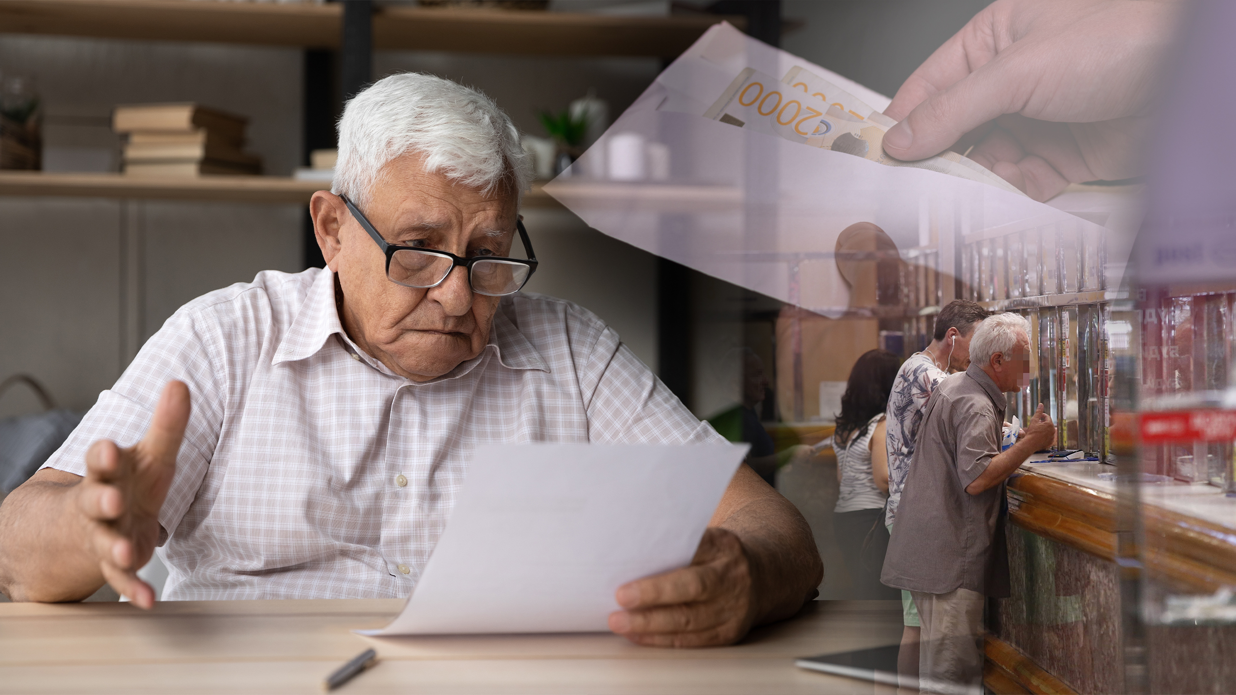 penzioner zabrinut salter, pare, diari, penzija