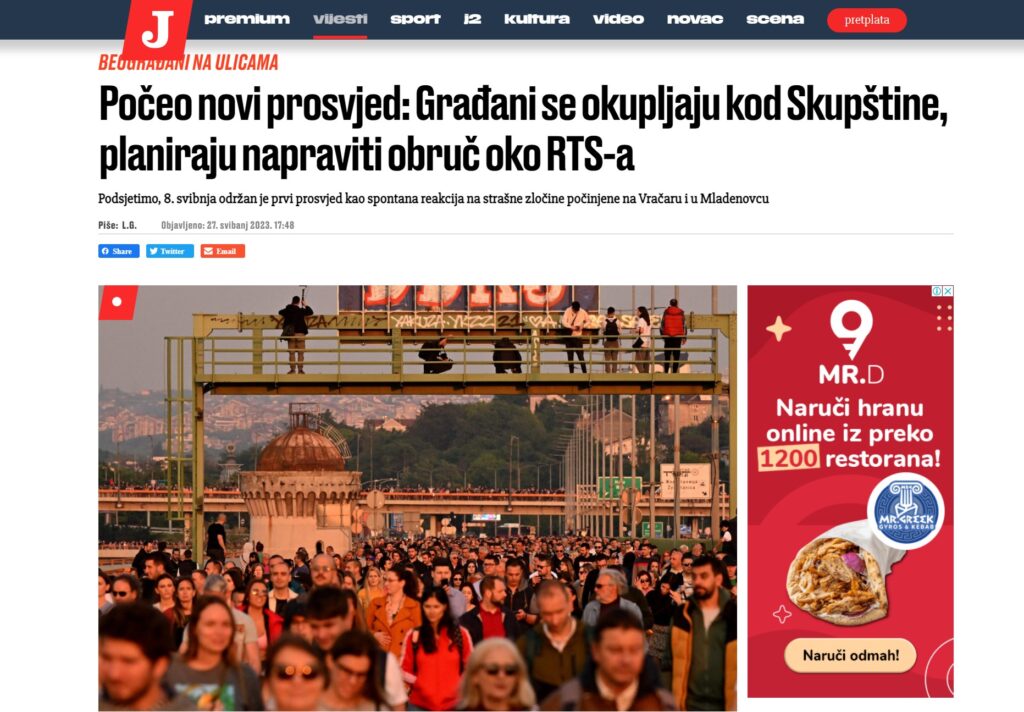 Beograd 27.05.2023. Protest protiv nasilja treci, region portali prenos