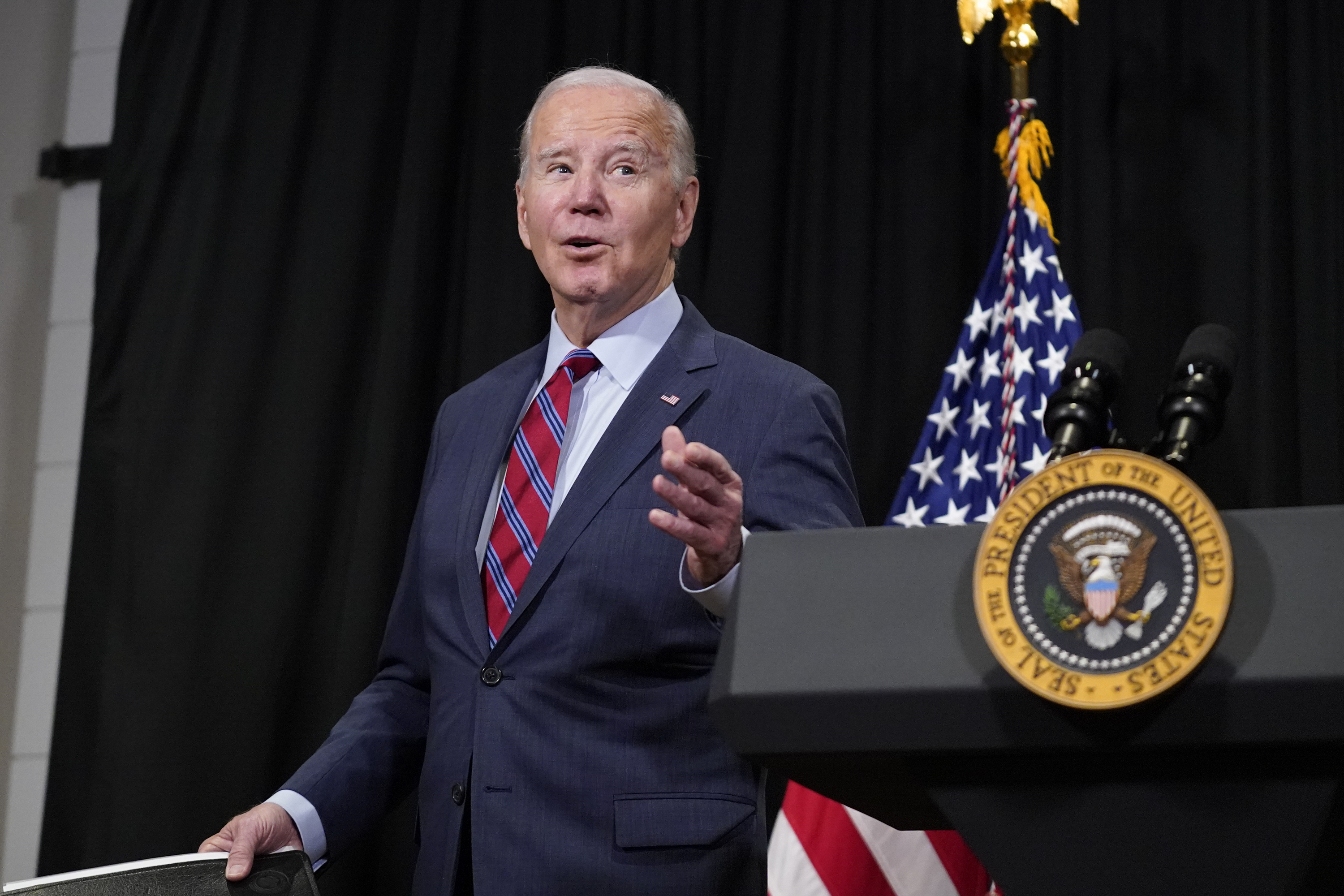 President Joe Biden responds to a reporter as he leaves after speaking in Nantucket, Mass., on Friday, Nov. 24, 2023, about hostages freed by Hamas in the first stage of a swap under a four-day cease-fire deal. (AP Photo/Stephanie Scarbrough)