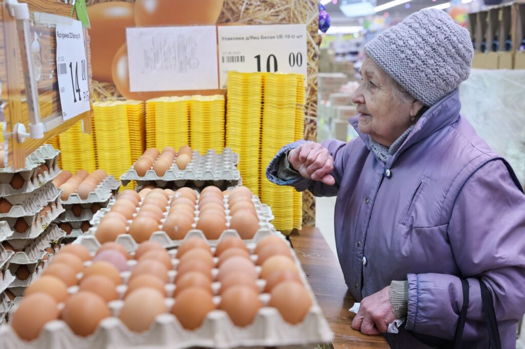 RUSSIA, DONETSK - DECEMBER 12, 2023: A woman shops for eggs at the Gerkules MOLOKO supermarket. Dmitry Yagodkin/TASS,Image: 828790864, License: Rights-managed, Restrictions: , Model Release: no, Credit line: Dmitry Yagodkin / TASS / Profimedia