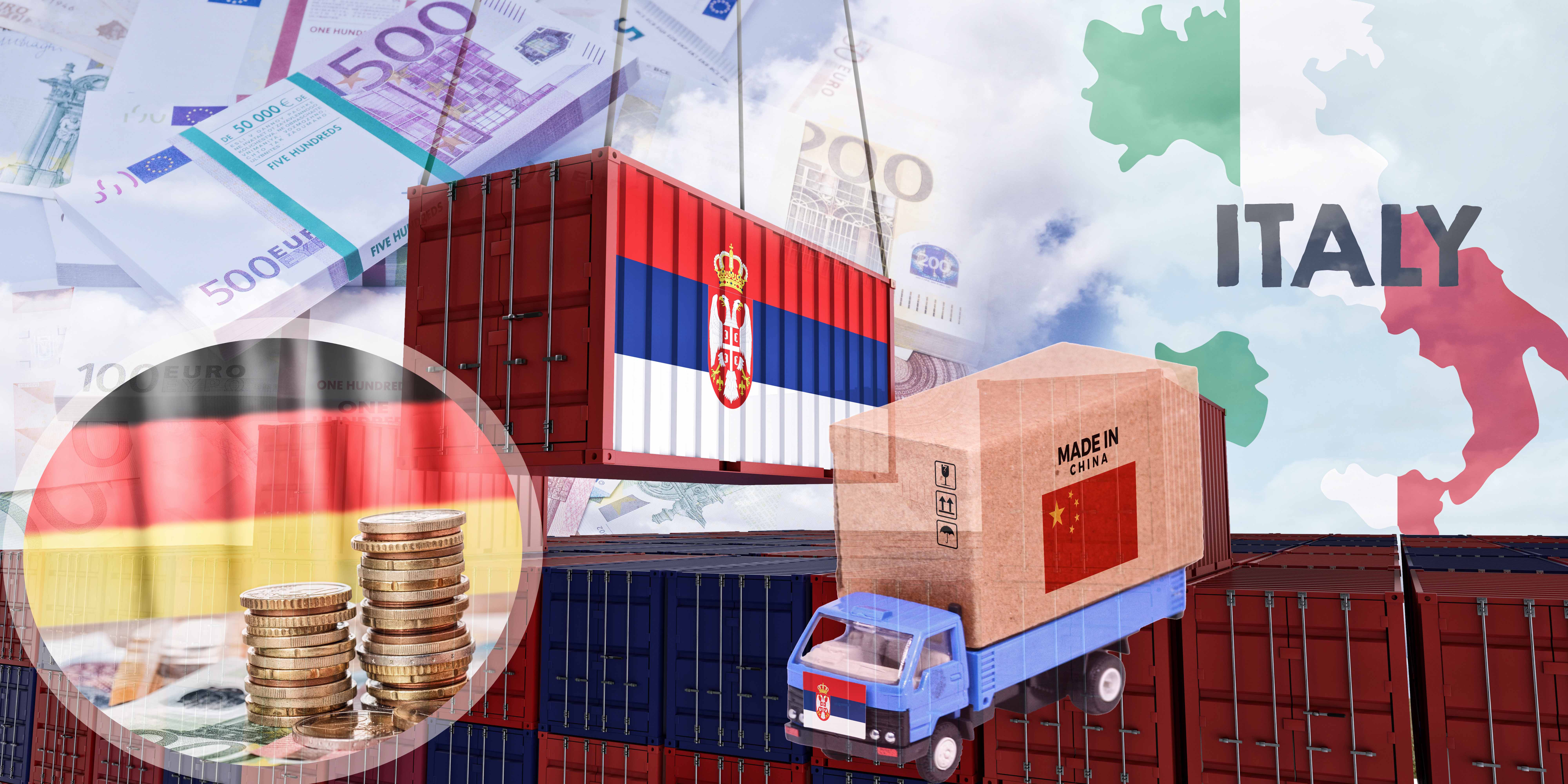 A,Freight,Container,With,The,Serbish,Flag,Hangs,In,Front