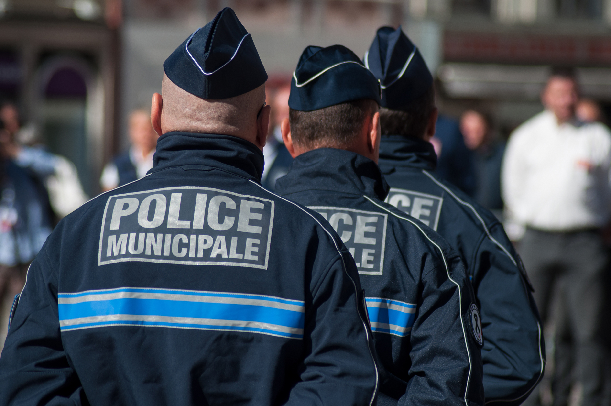 Mulhouse - France - 20 September 2019 -  Portrait of policemen standing on the main place during  the Thirtieth anniversary ceremony of the creation of the municipal police monako policija
