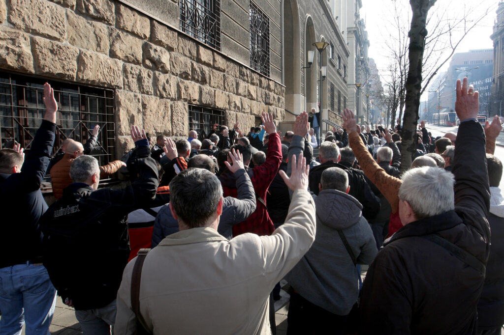 Beograd, 22. februara 2023 - Povereništvo sindikata Nezavisnost JP EPS-ogranak TENT, organizovao je protest pod nazivom "Početak bune protiv kadija". FOTO TANJUG/ SAVA RADOVANOVIĆ/bs