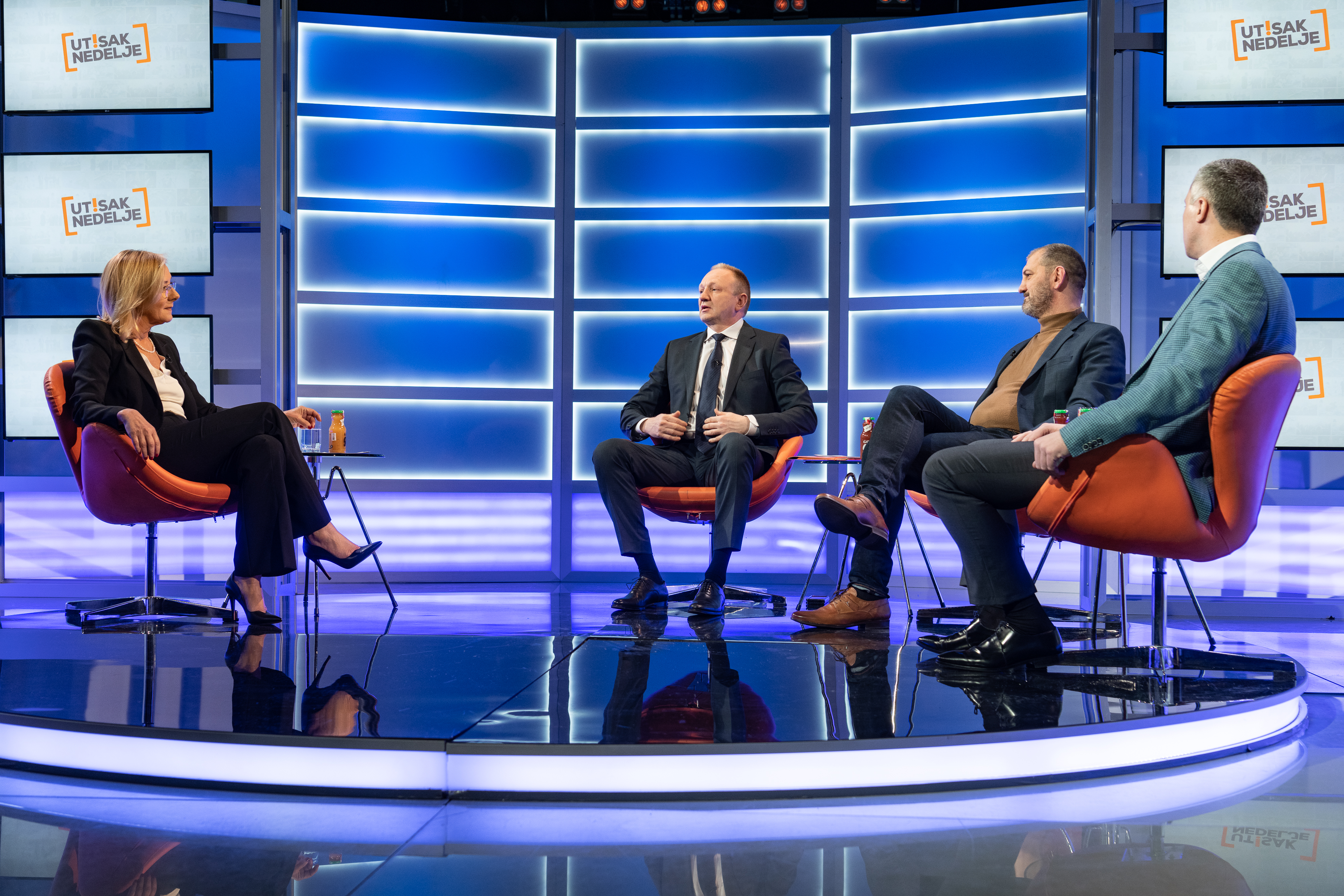 Beograd 23.04.2023. Olja Bećković, Dragan Đilas, Dragan Djilas, Miloš Bešić, Boško Obradović. Utisak nedelje, emisija Foto: Ivan Dinić/Nova