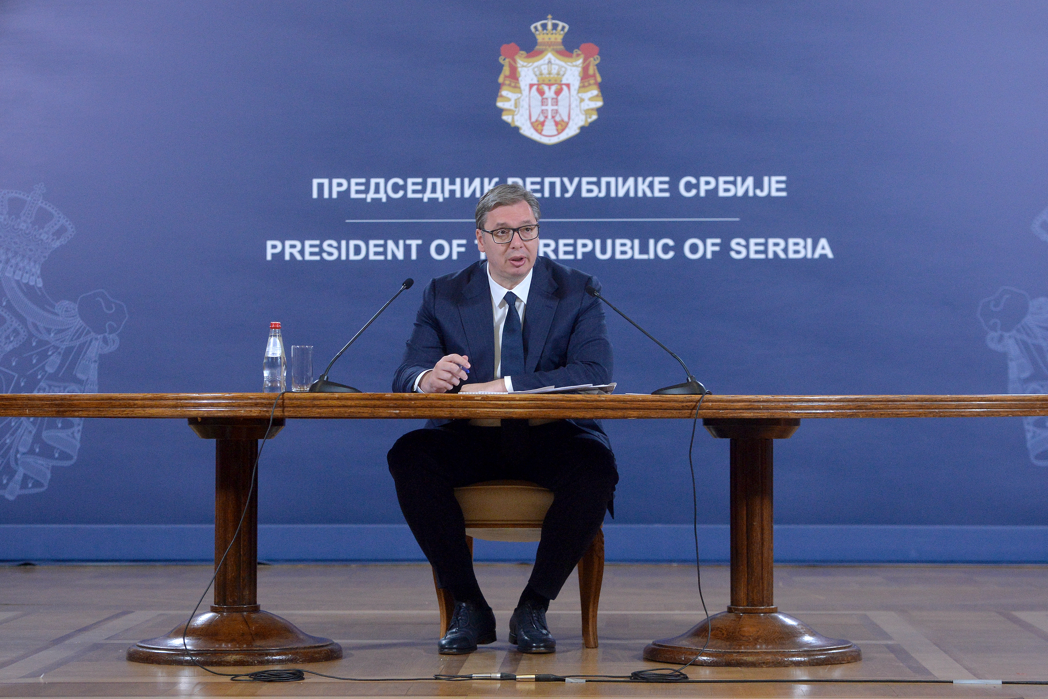 Beograd, 24. aprila 2023 - Obracanje predsednika Aleksandra Vucica javnosti o izborima na KiM. FOTO TANJUG/ ZORAN ESTIC/bs