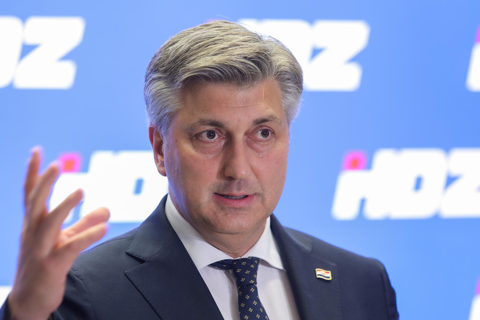 11.04.2023., Zagreb - U Sredisnjici HDZ-a odrzana je sjednica sireg Predsjednistva HDZ-a. Andrej Plenkovic dao je izjavu za medije. Photo: Tomislav Miletic/PIXSELL