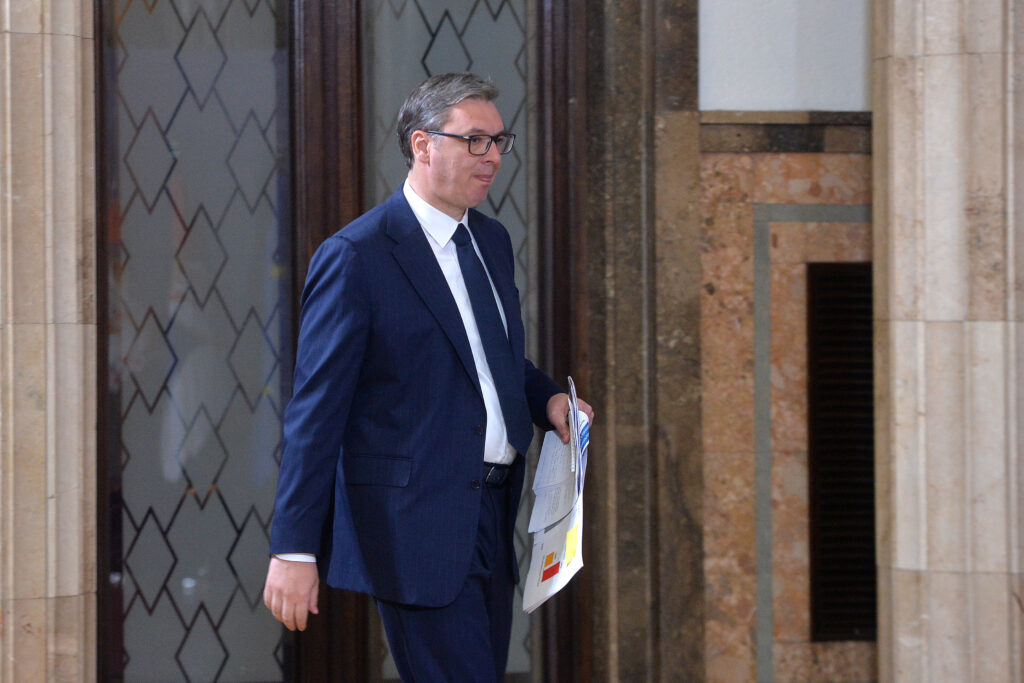 Beograd, 24. aprila 2023 - Obracanje predsednika Aleksandra Vucica javnosti o izborima na KiM. FOTO TANJUG/ ZORAN ESTIC/bs