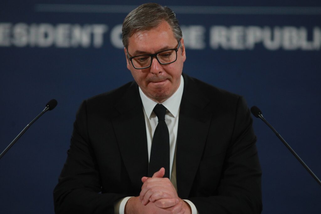 Beograd, 3.05.2023. - Predsednik Srbije Aleksandar Vucic obratio se javnosti, danas u zgradi Generalnog  sekretarijata predsednika Republike u Beogradu.  (BETAPHOTO/MILOS MISKOV)