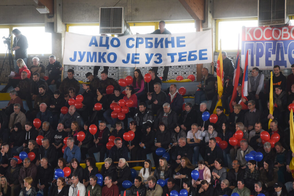 Vranje, 11. marta 2023.- Predsednik Aleksandar Vuèiæ u poseti Pèinskom okrugu. Obraæanje graðanima u Sportskoj hali Vranje. FOTO TANJUG/ MILO MILIVOJEVIÆ/ bs