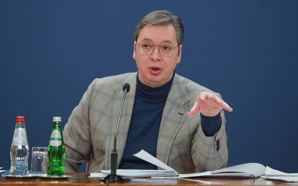 Beograd, 19.03.2023. - Predsednik Srbije Aleksandar Vucic obraca se javnosti danas iz Palate Srbija u Beogradu. (BETAPHOTO/MILOS MISKOV)