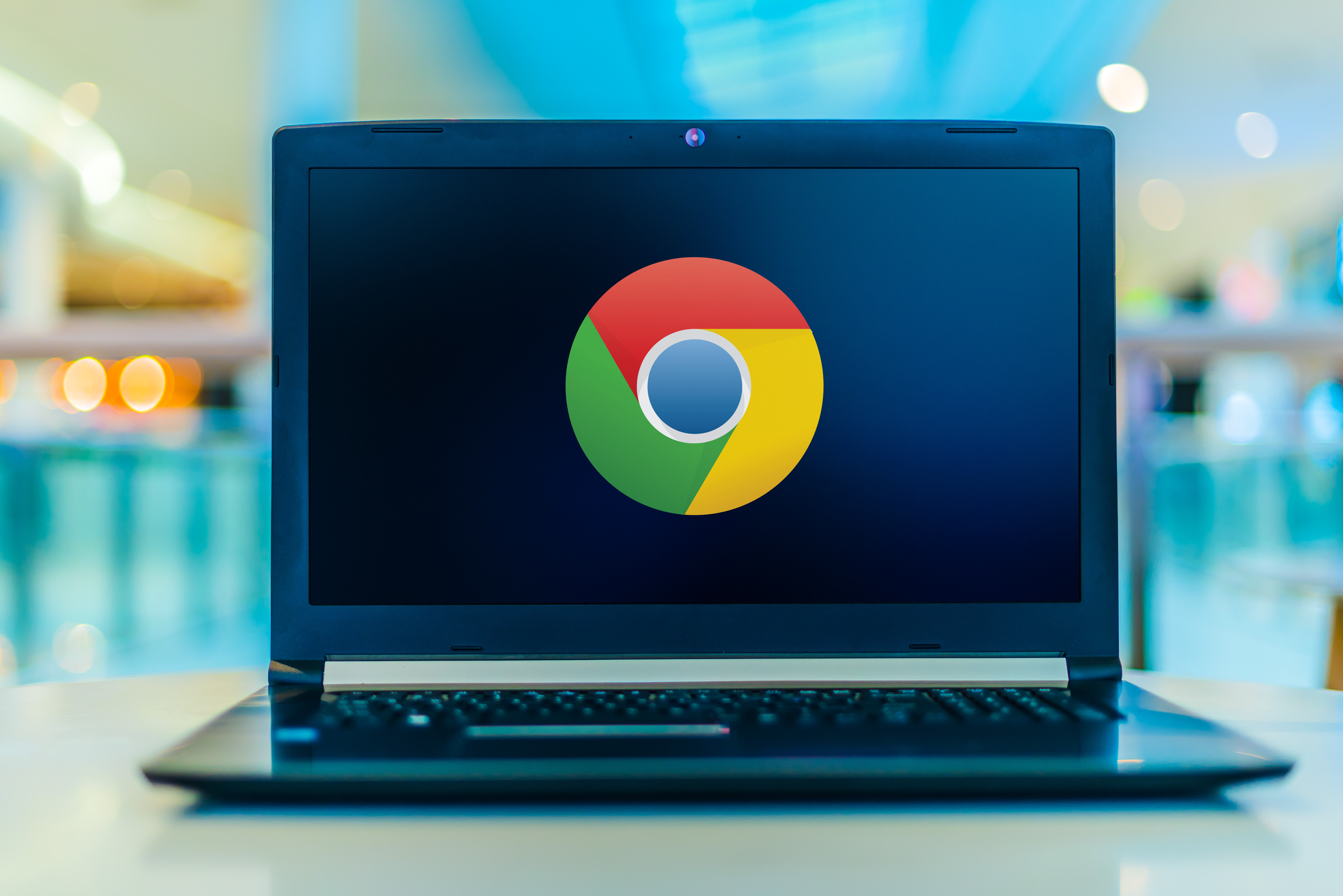 POZNAN, POL - JAN 30, 2020: Laptop computer displaying logo of Google Chrome, a cross-platform web browser developed by Google