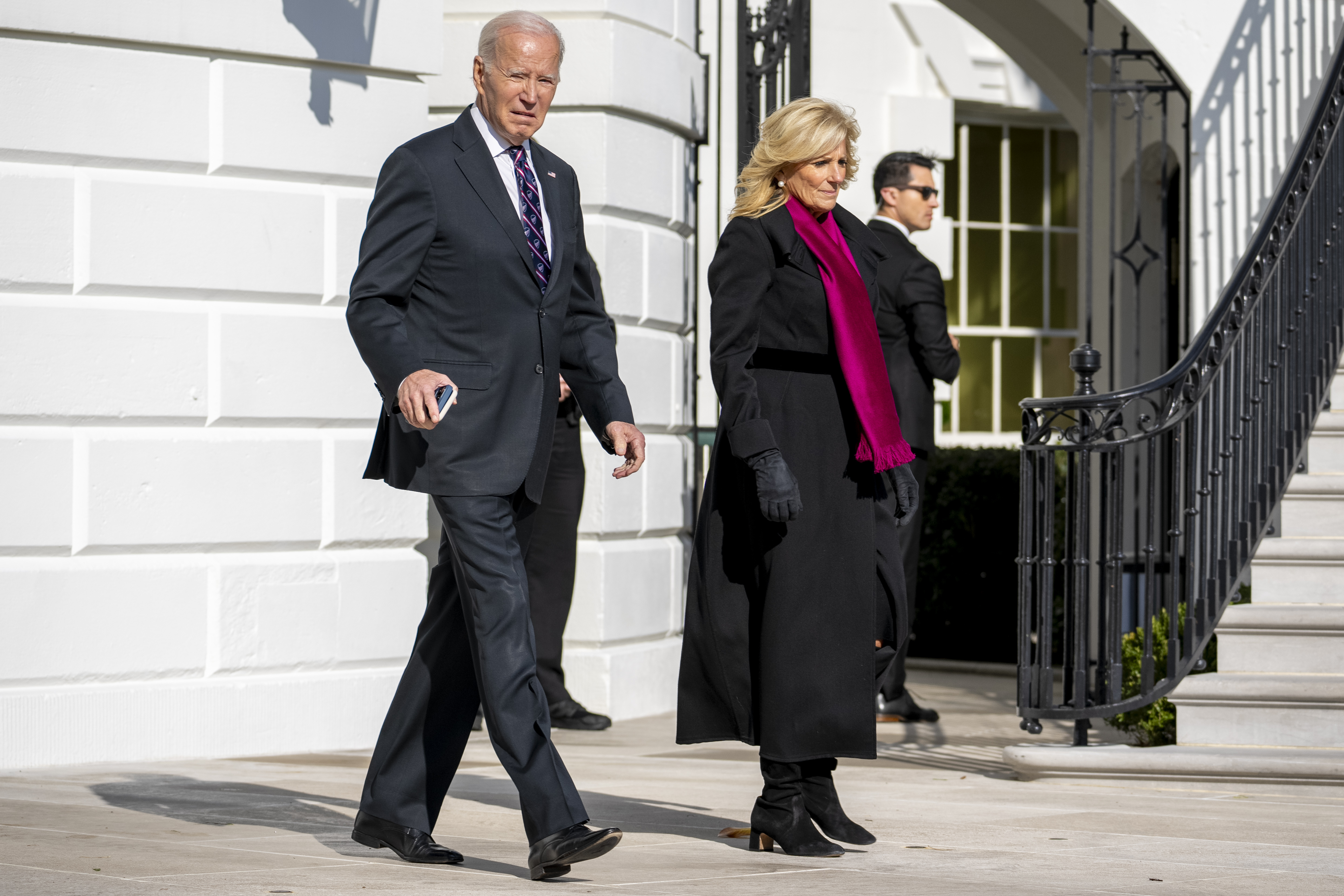 President Joe Biden and first lady Jill Biden, walk to Marine One on the South Lawn of the White House in Washington, Saturday, Nov. 11, 2023. (AP Photo/Andrew Harnik)