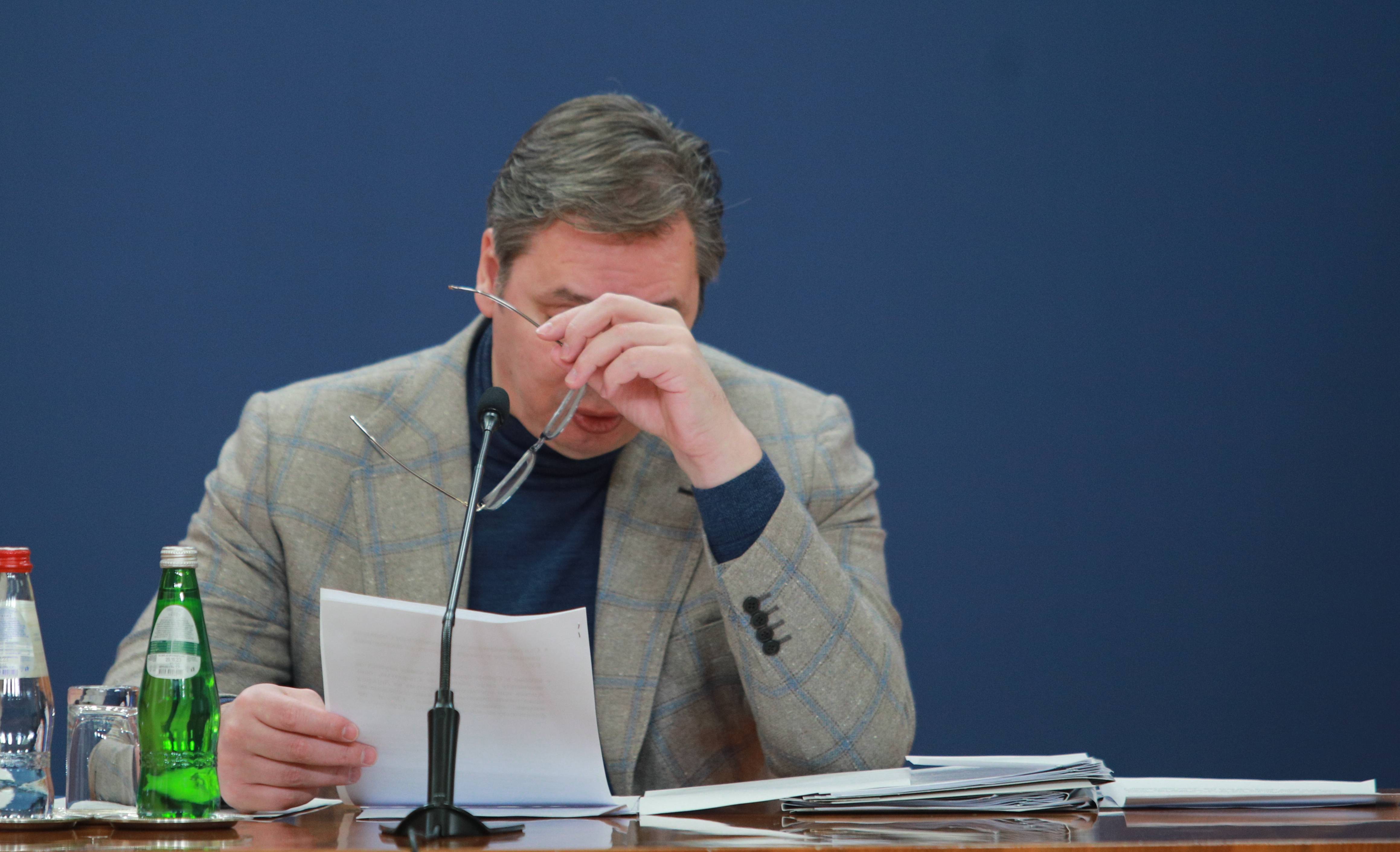 Beograd, 19.03.2023. - Predsednik Srbije Aleksandar Vucic obraca se javnosti danas iz Palate Srbija u Beogradu. (BETAPHOTO/MILOS MISKOV)