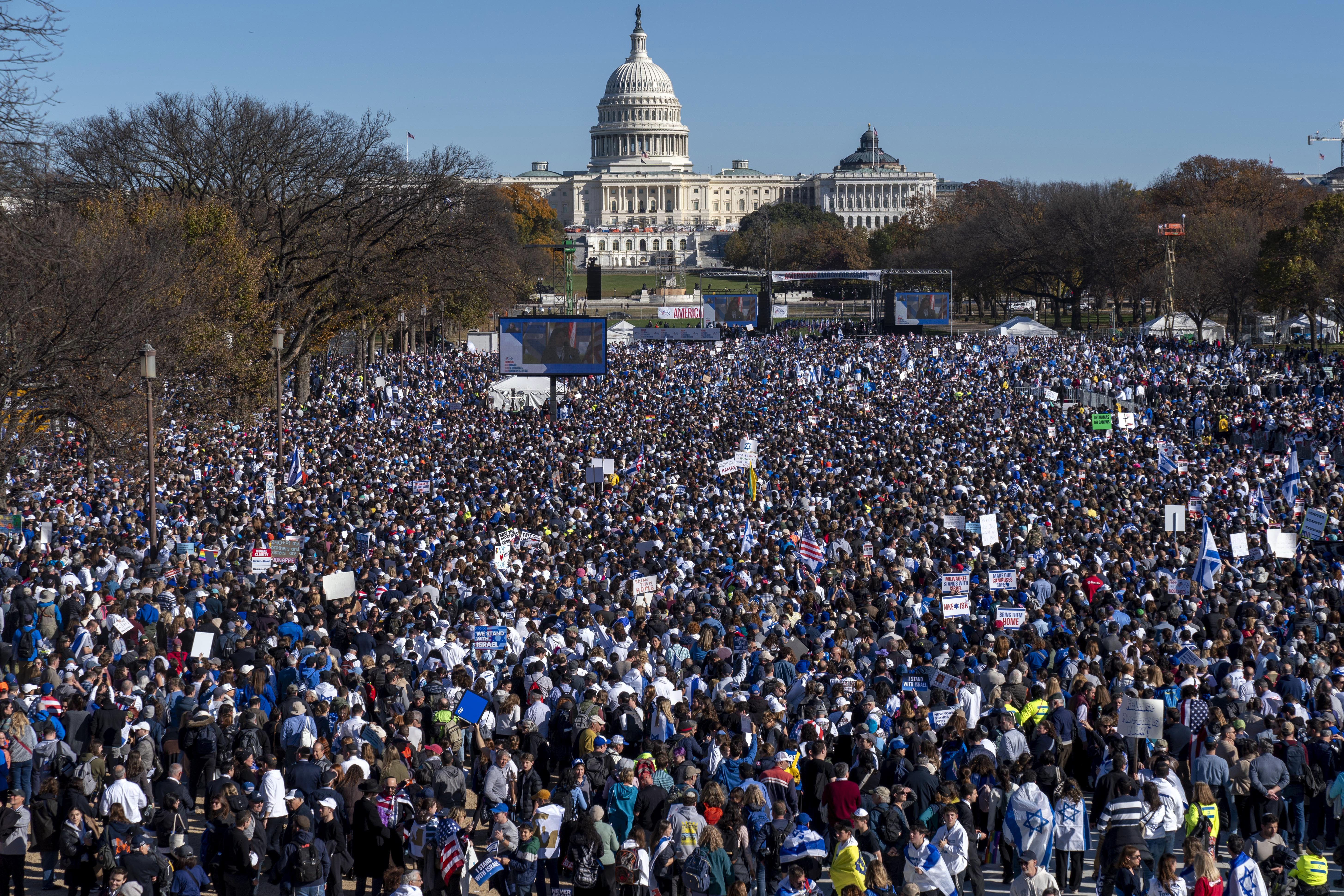 People attend the March for Israel rally Tuesday, Nov. 14, 2023, on the National Mall in Washington. (AP Photo/Jacquelyn Martin)