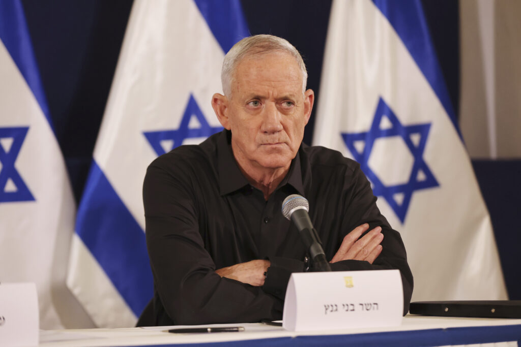Israeli Defense Minister Yoav Galant attends a press conference in the Kirya military base in Tel Aviv, Israel, Saturday, Oct. 28, 2023. (Abir Sultan/Pool Photo via AP)