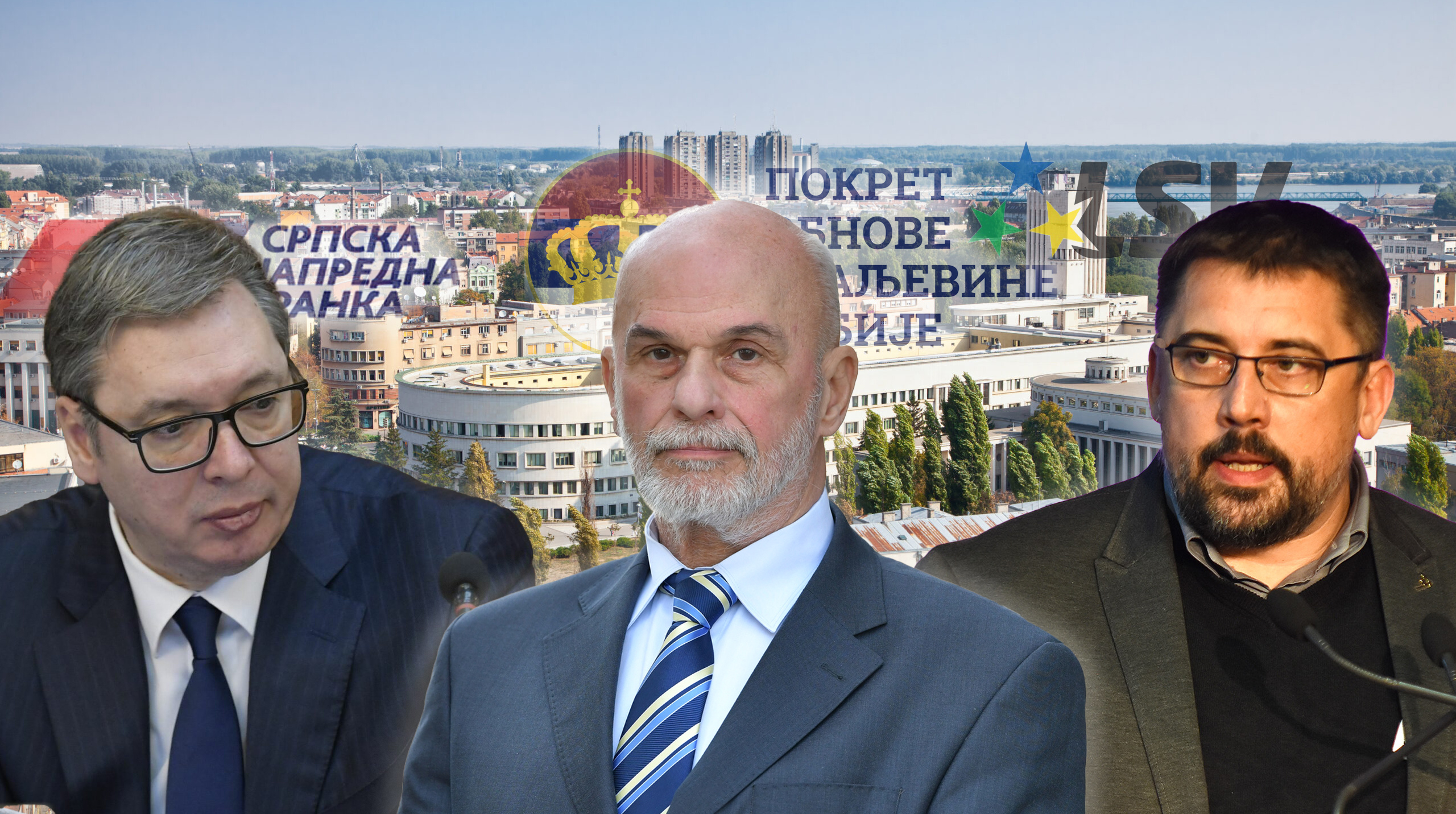 Vučić, Kostreš i Vojislav Mihailović... A u pozadini SNS, LSV I POKS logo,Kako je pukla koalicija u Novom Sadu: SNS oterao partnere i preuzeo potpuno kontrolu KOMBO