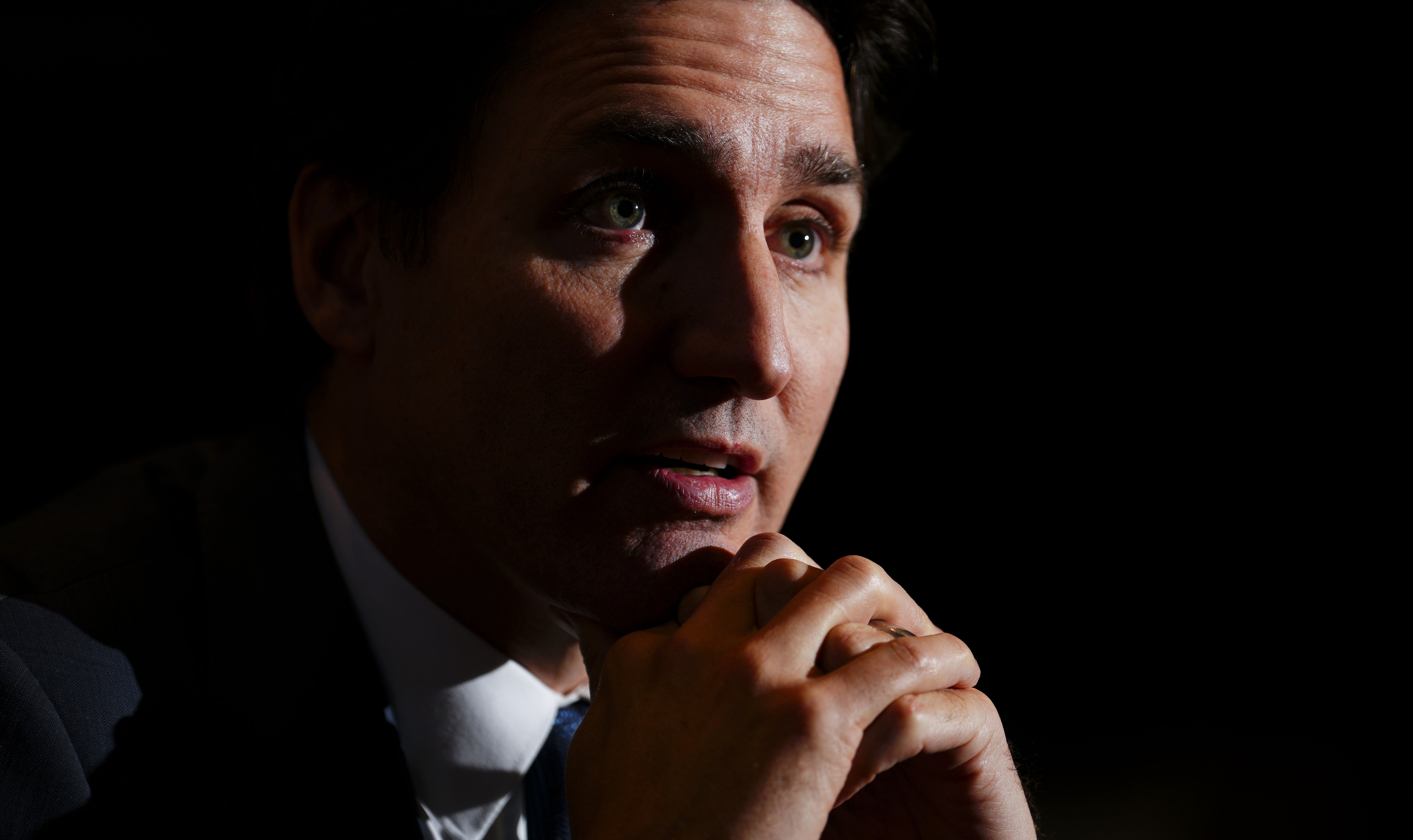 Canadian Prime Minister Justin Trudeau takes part in a year-end interview with The Canadian Press in Ottawa, Ontario, on Monday, Dec. 12, 2022. (Sean Kilpatrick/The Canadian Press via AP)