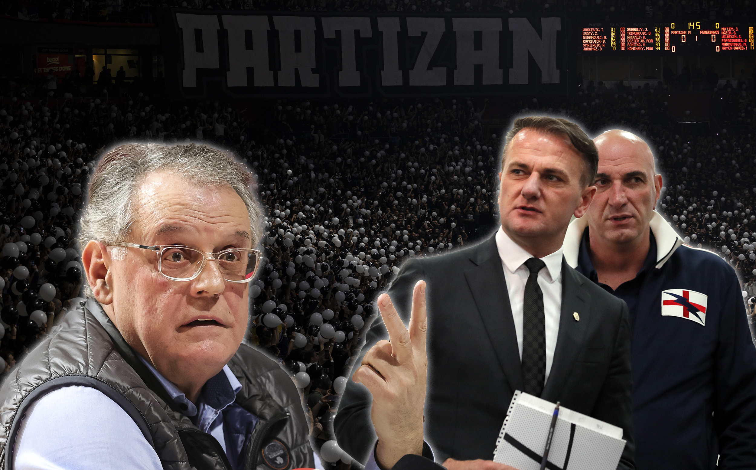 Beogradska arena sa navijačima Partizana, neki Ostoja Mijailović, Goran Grbović i Nebojša Čović KOMBO