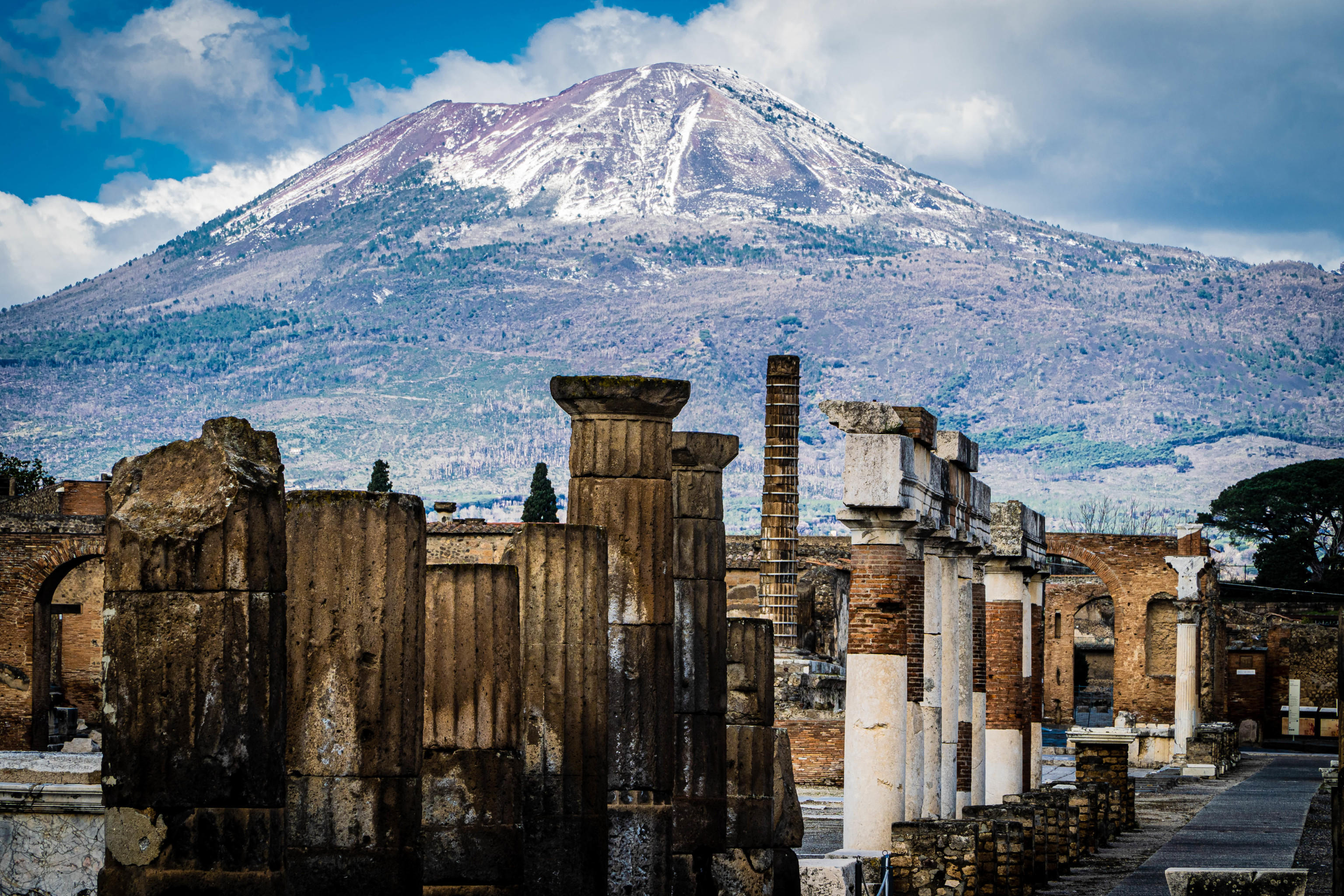 Snow on Vesuvius volcano in Italy