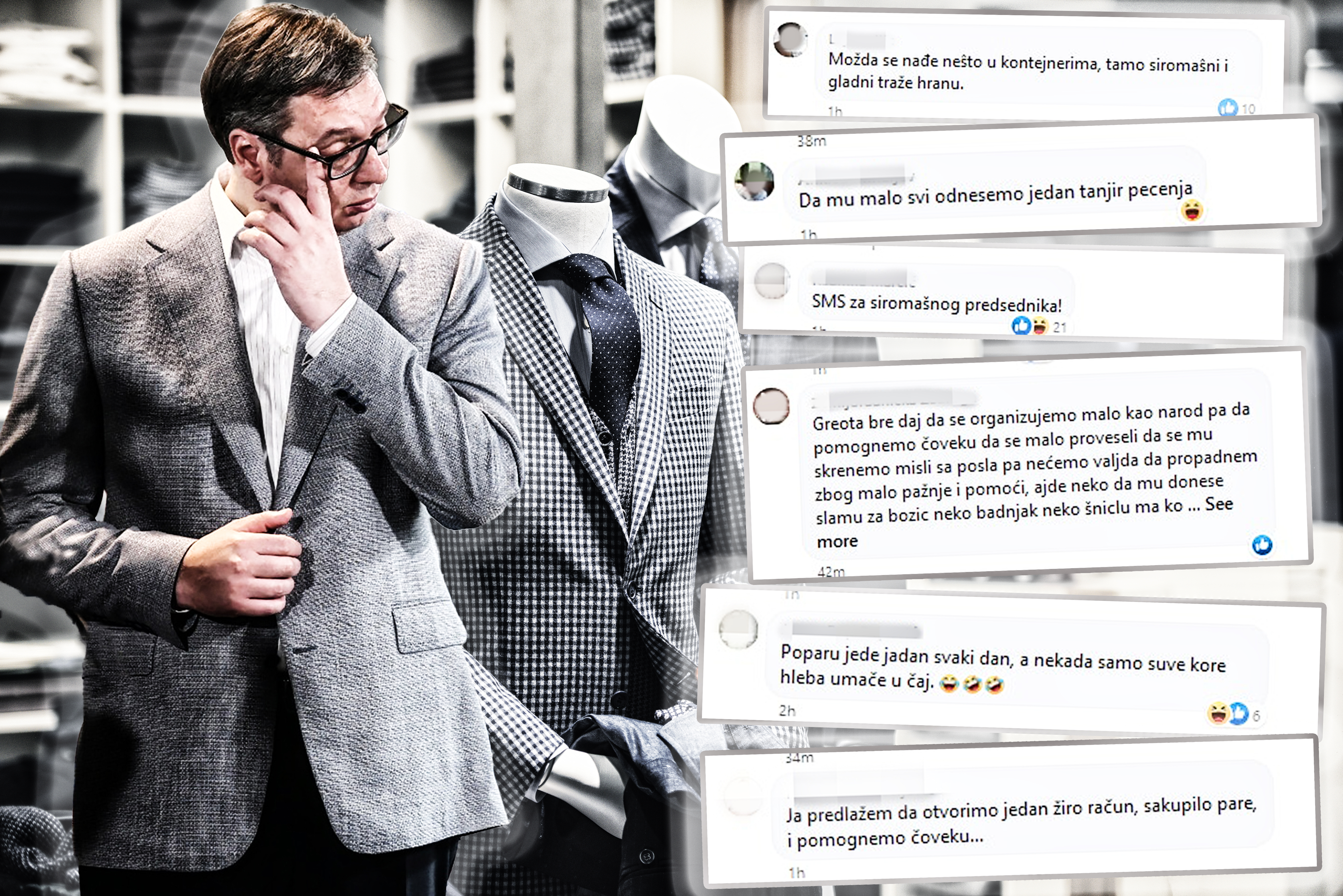 Men elegant clothing showcase Aleksandar Vučić siromasni predsednik