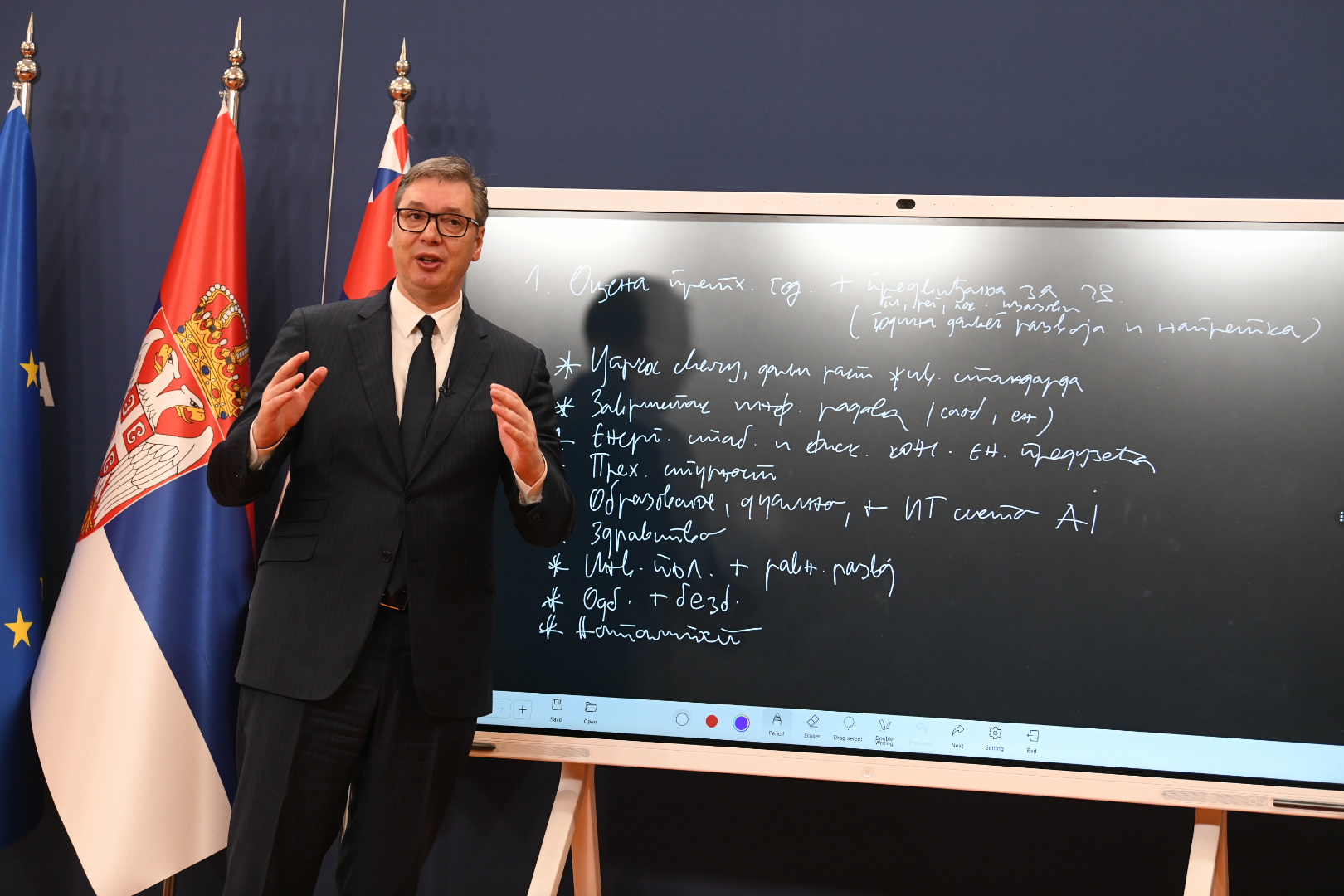 Beograd 04.01.2023. Aleksandar Vučić. Obraćanje predsednika Srbije Aleksandra Vučića objasnjava ruke tabla ameriken Foto: Vesna Lalić/Nova.rs