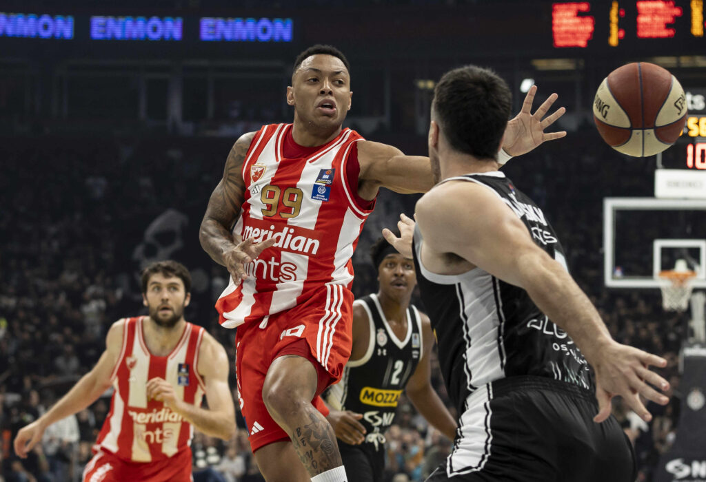 during the Aba League Season 2023-2024 match between Partizan and Crvena Zvezda at Stark Arena on October 30, 2023 in Belgrade, Serbia. (Photo by Srdjan Stevanovic/Starsport.rs ©)