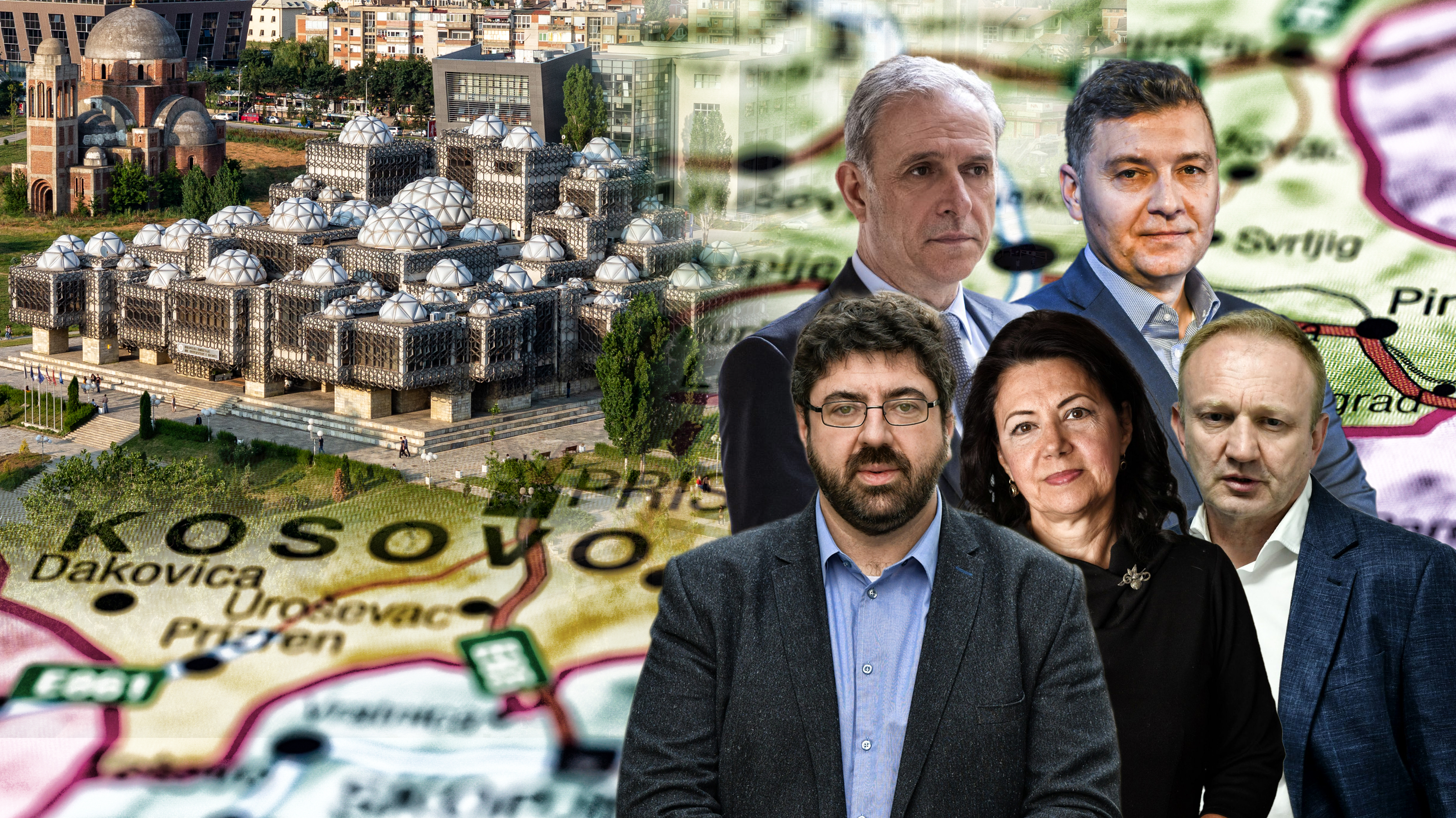 Prishtine pinned on a map of europe Treba mi kombo: Đilas, Sanda Rašković Ivić, Radomir Lazović, Nebojša Zelenović, Zdravko Ponoš, a u pozadini da bude Kosovo