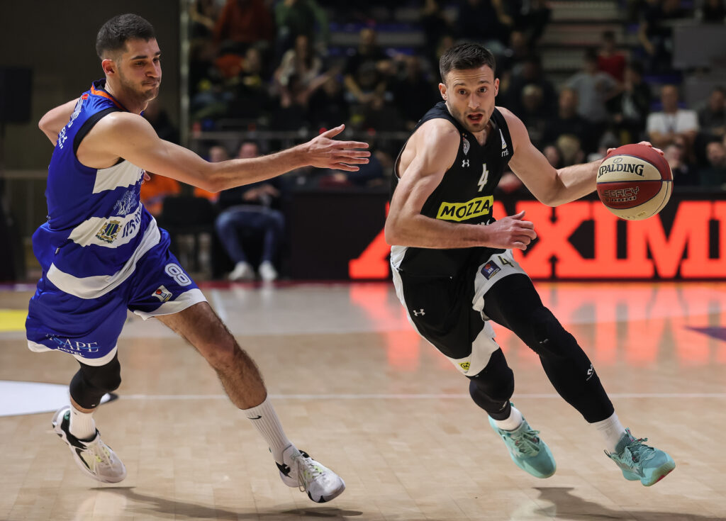 Aleksa Avramovic (R) and Radovan Djokovic during the Aba League Season 2022-2023 match between Partizan and Mornar Bar at Aleksandar Nikolic hall on January 29, 2023 in Belgrade, Serbia. (Photo by Srdjan Stevanovic/Starsport.rs ©)