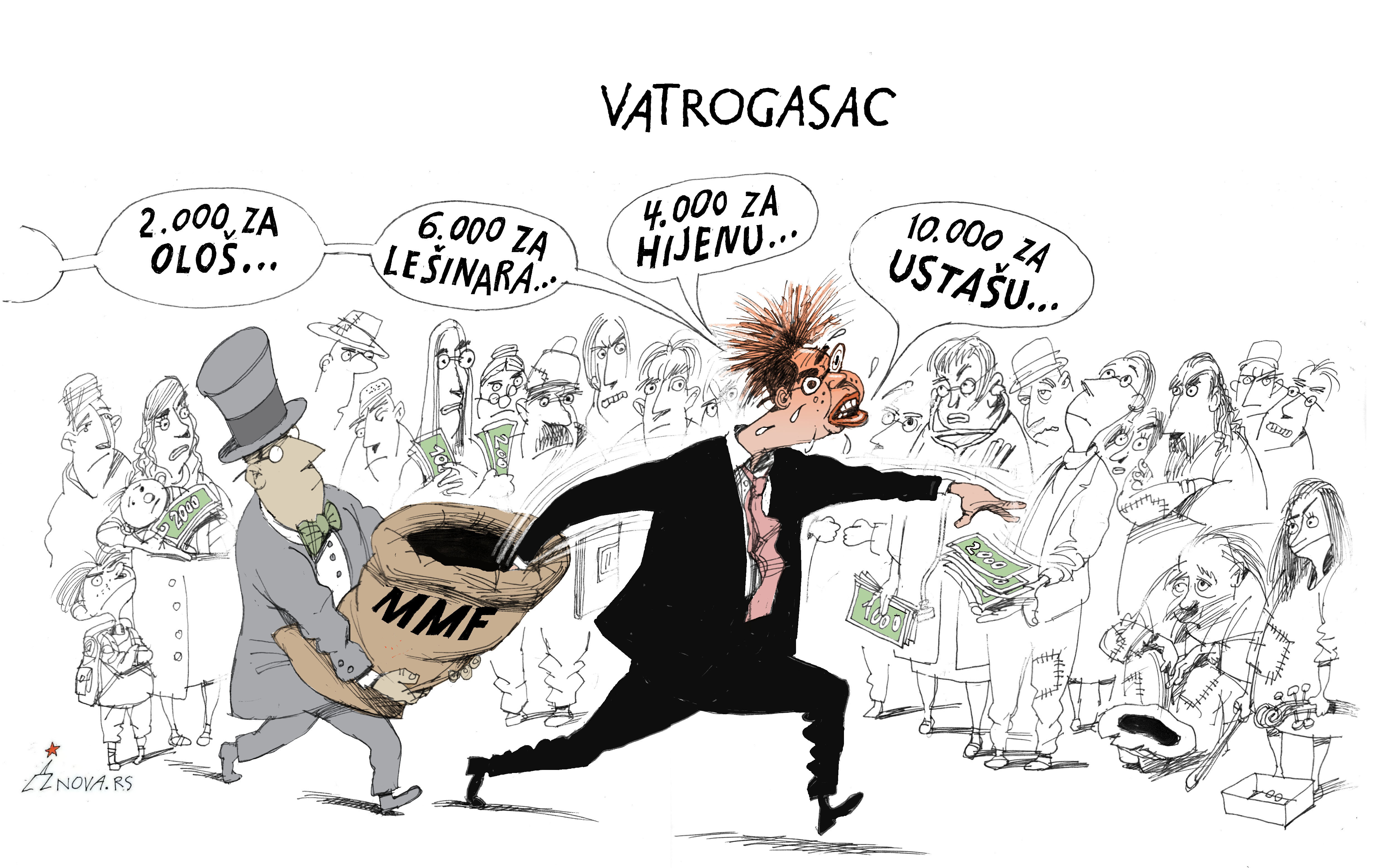 Vatrogasac, karikatura Dušan Petričić/Nova.rs