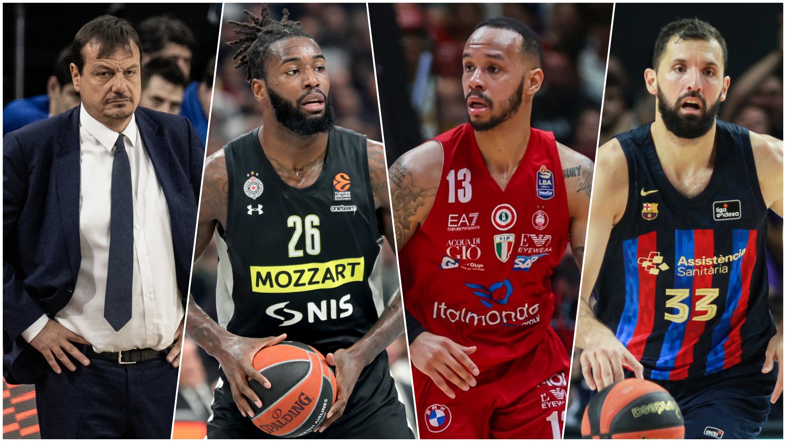 Ergin Ataman, Matijas Lesor, Shabazz Napier, Nikola Mirotić, košarka, kombo Foto: Sebnem Coskun / AFP / Fabrizio Carabelli / Zuma Press / Irina R Hipolito / Shutterstock Editorial / Profimedia / Pedja Milosavljevic/STARSPORT
