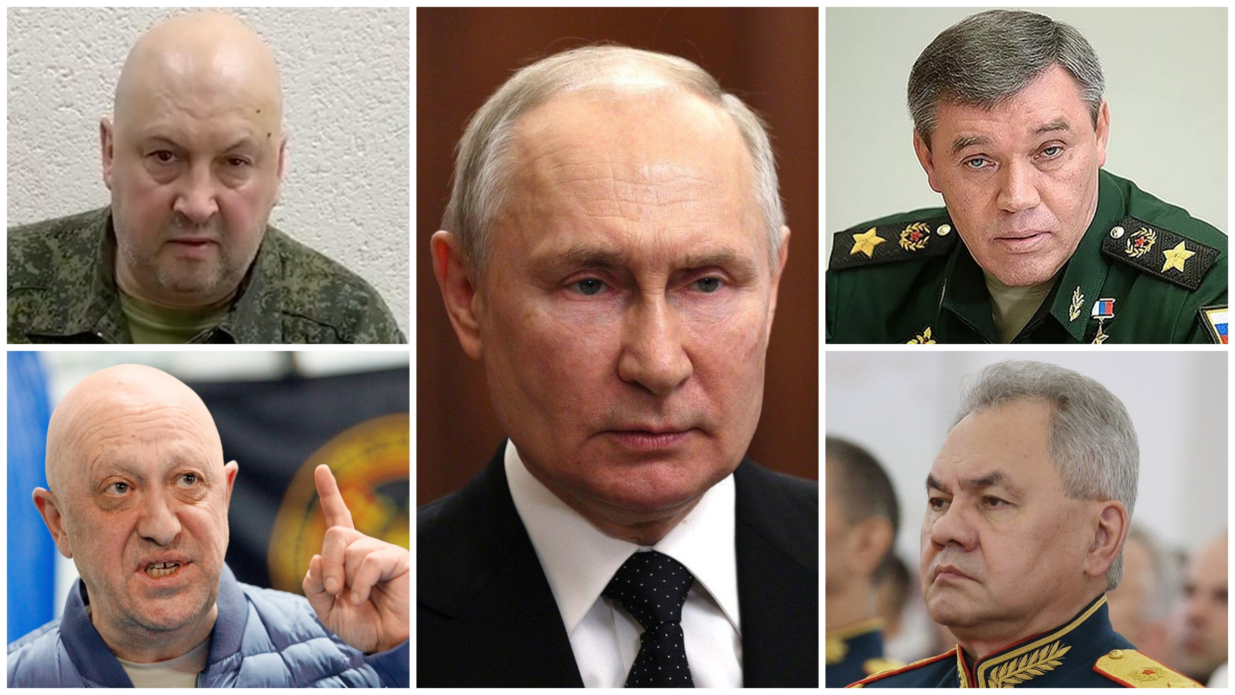 -U sredini Putin, sa jedne strane Prigožin i Surovikin, sa drudge Gersaimov i Šojgu