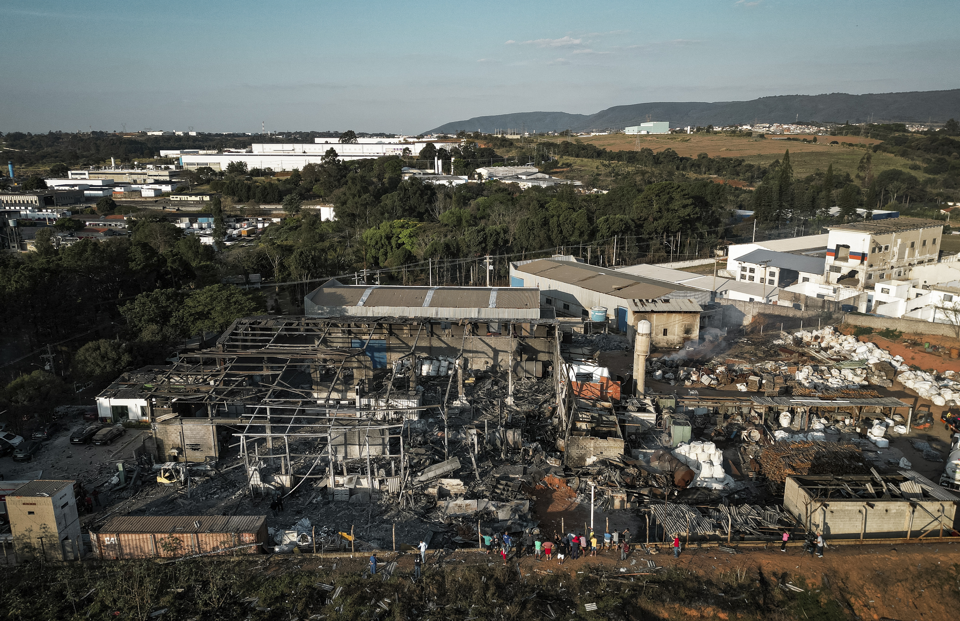 A metal factory is destroyed after a fatal explosion in Cabreuva, Sao Paulo state, Brazil, Friday, Sept. 1, 2023. (AP Photo/Tuane Fernandes)
