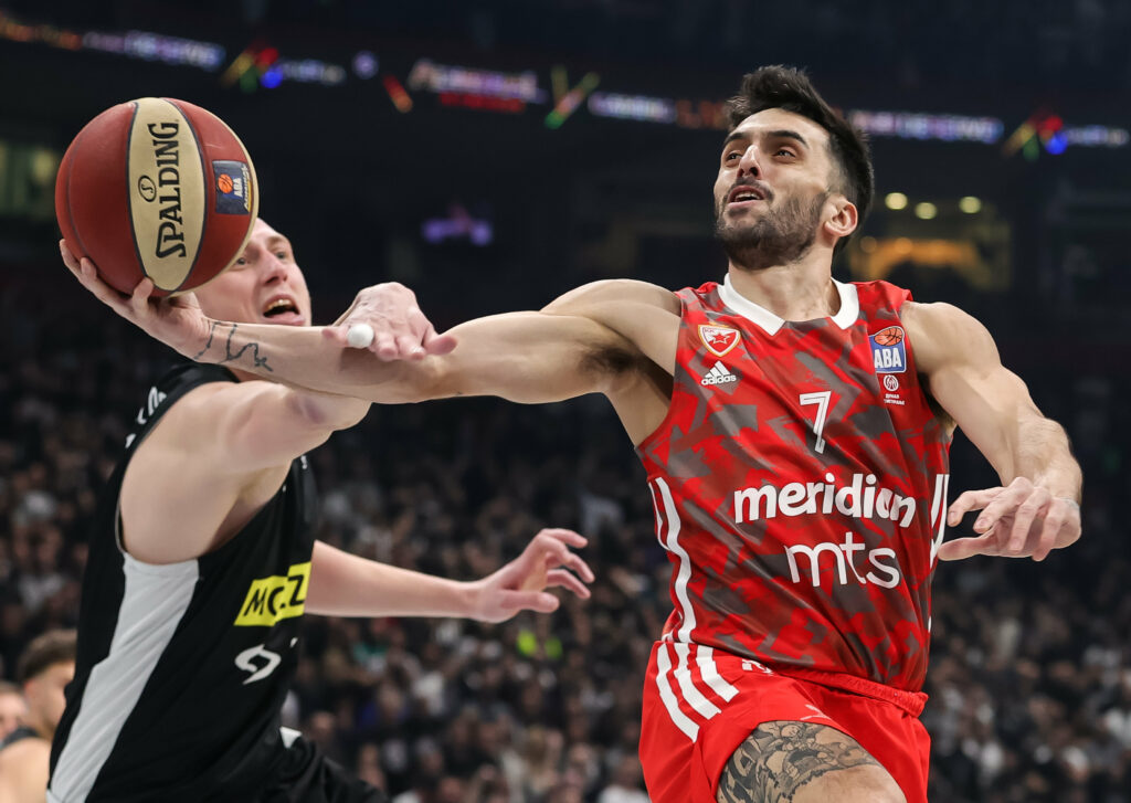during the Aba League Season 2022-2023 match between Partizan and Crvena Zvezda at Stark Arena on March 13, 2023 in Belgrade, Serbia. (Photo by Srdjan Stevanovic/Starsport.rs ©)