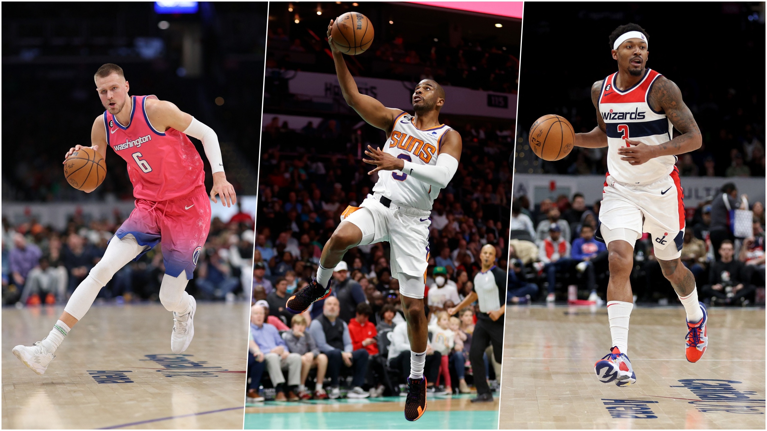 Kristaps Porzingis, Chris Paul i Bradley Beal, košarka, košarkaši kombo Foto: Patrick Smith / Getty images / USA TODAY Sports / ddp USA / Rob Carr / Getty images / Profimedia