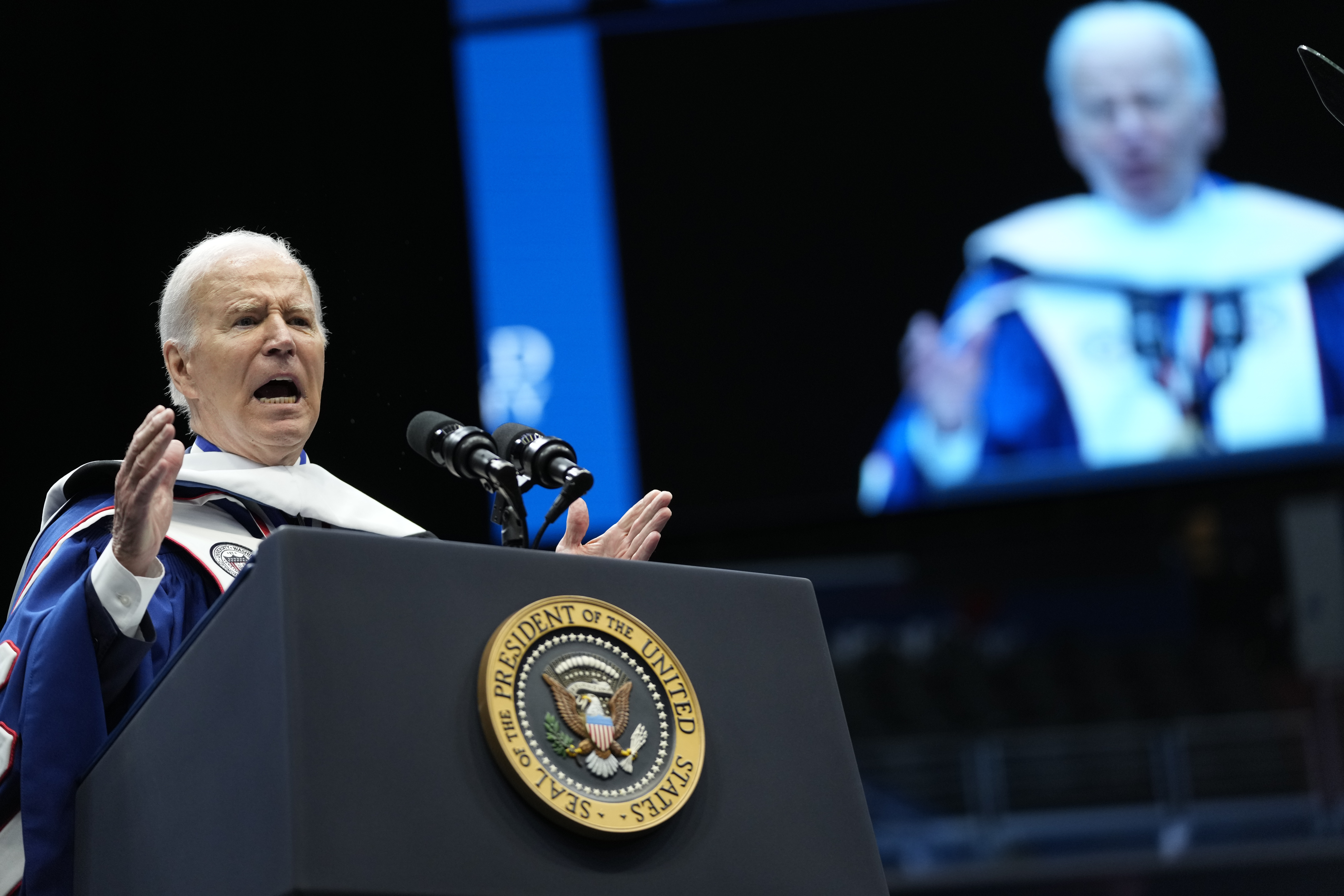 President Joe Biden speaks at Howard University's commencement in Washington, Saturday, May 13, 2023. (AP Photo/Patrick Semansky)