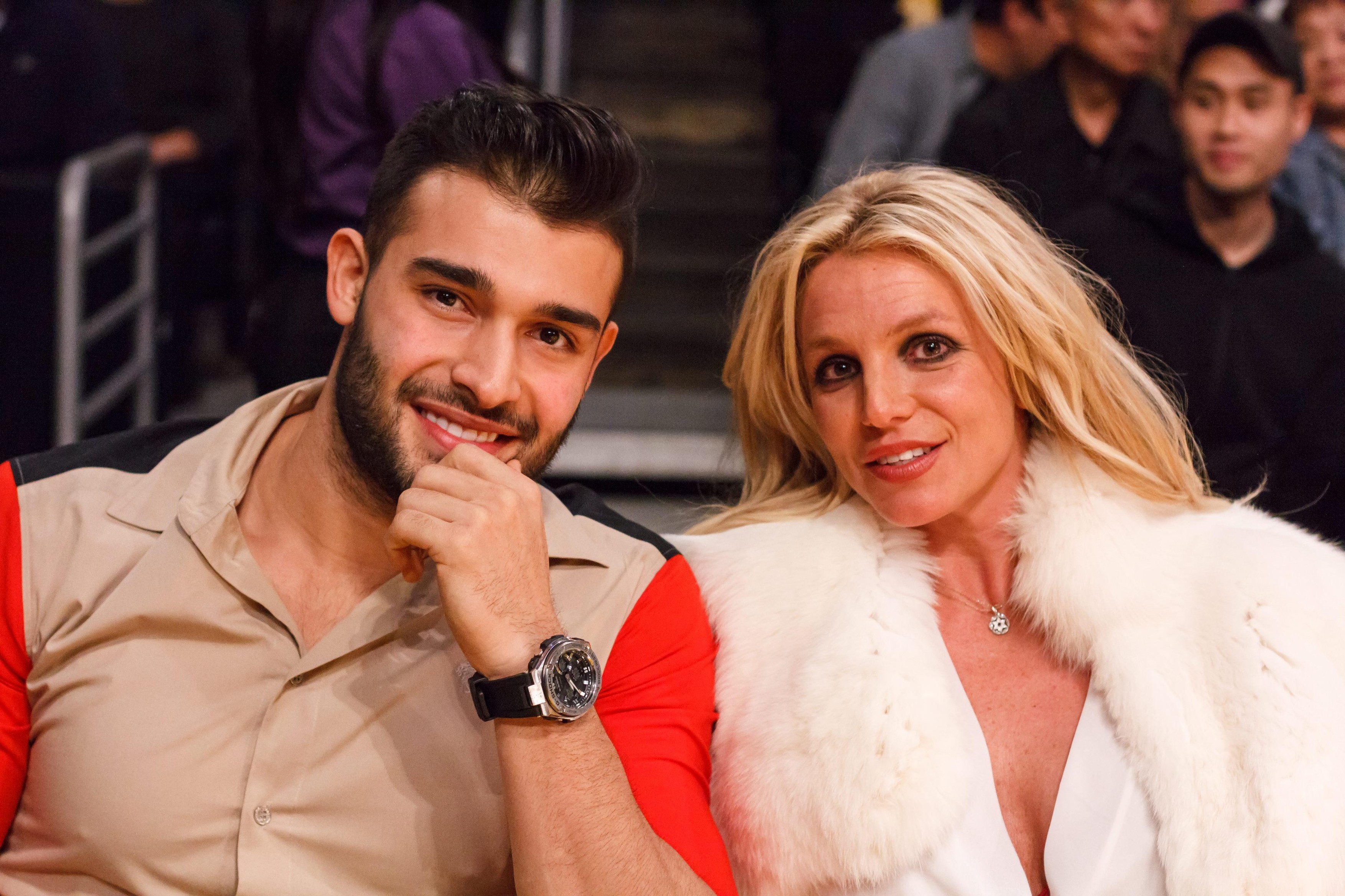 Britney Spears and boyfriend Sam Asghari attend Lakers vs the Golden State Warriors in Downtown Los Angeles