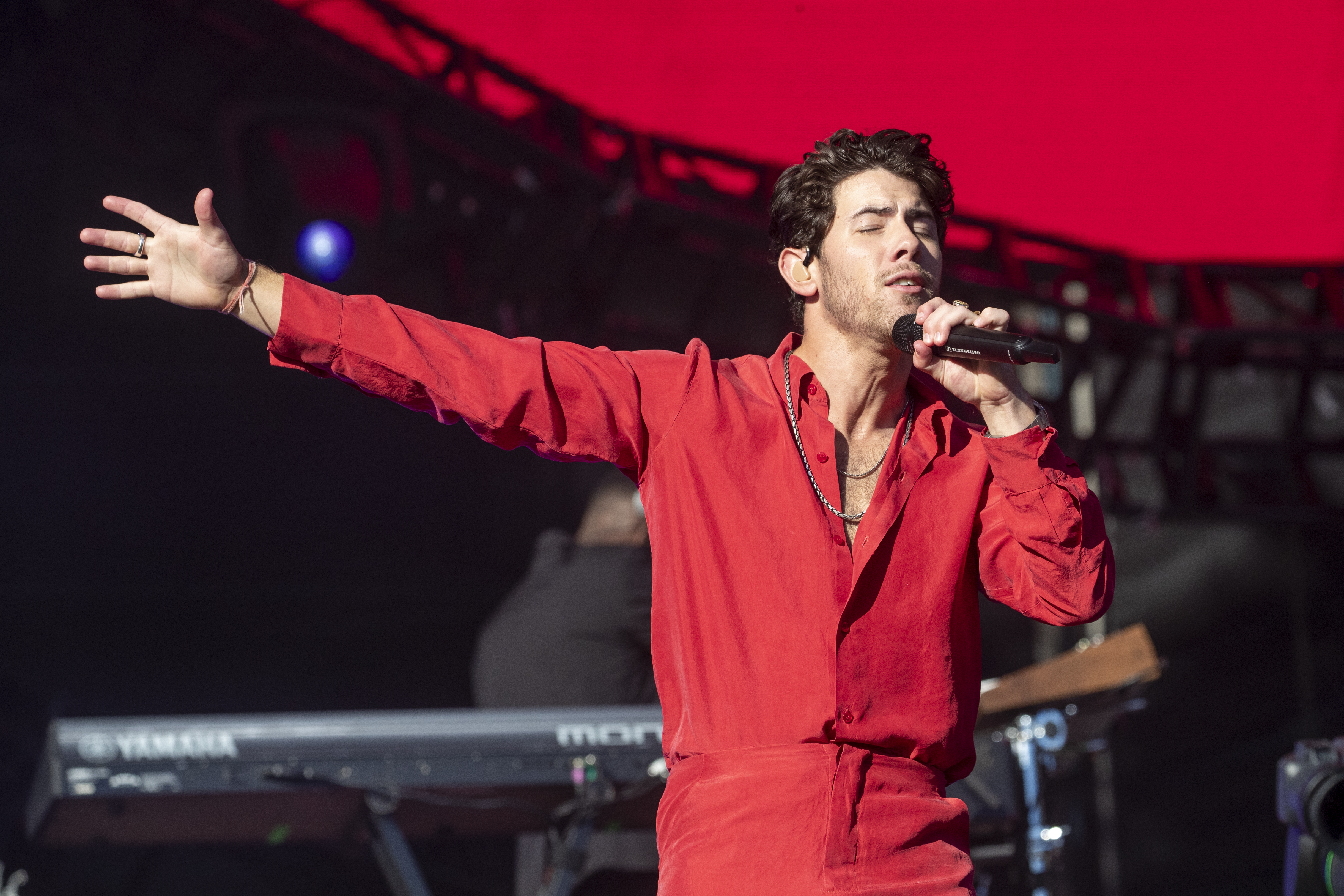 epa10204658 Nick Jonas from The Jonas Brothers  perform during the Global Citizen Festival in New York, New York, USA, 24 September 2022.  EPA-EFE/SARAH YENESEL
