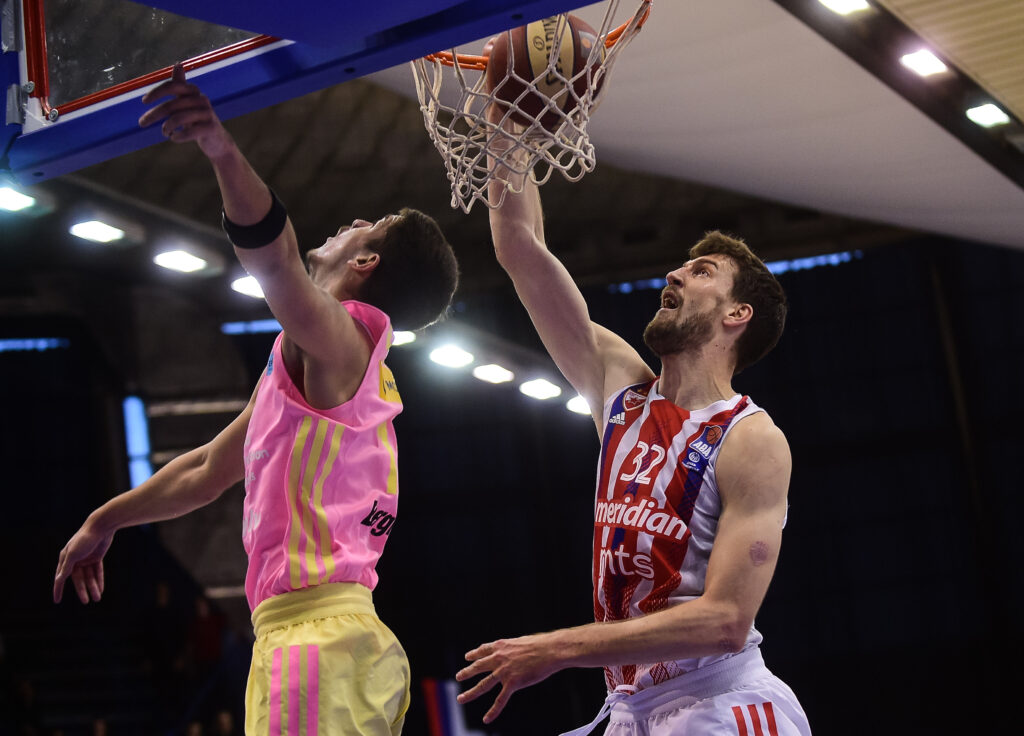 during the 2022/2023 Aba League match between Mega v Crvena Zvezda mts Belgrade at Ranko Zeravica Hall on April 02, 2023 in Belgrade, Serbia. (Photo by Srdjan Stevanovic/Starsport.rs ©)