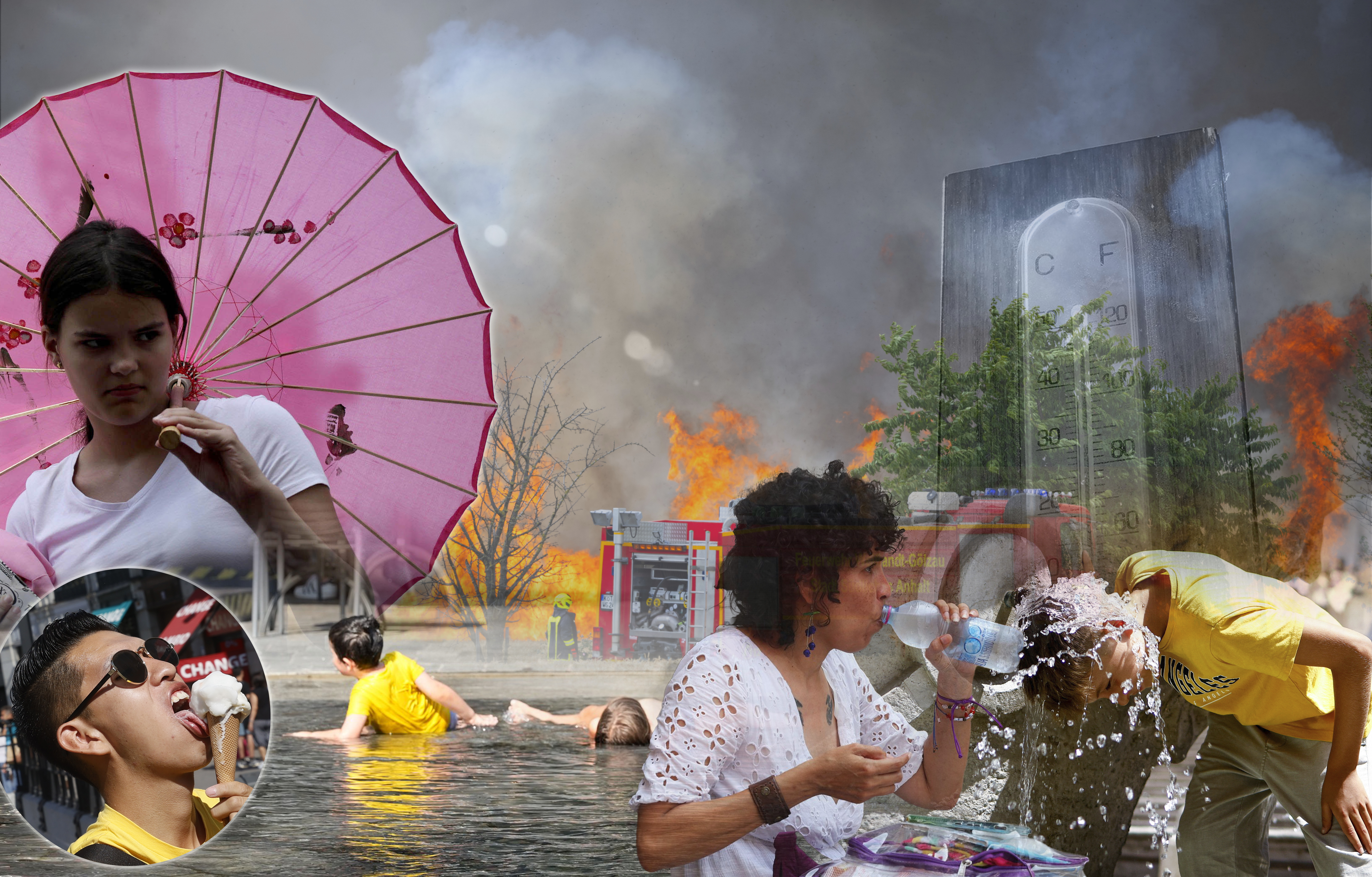 A field in an onshore wind farm is on fire near the town of Zoerbig, eastern Germany, Saturday, July 15, 2023. (Hannes P. Albert/dpa via AP)