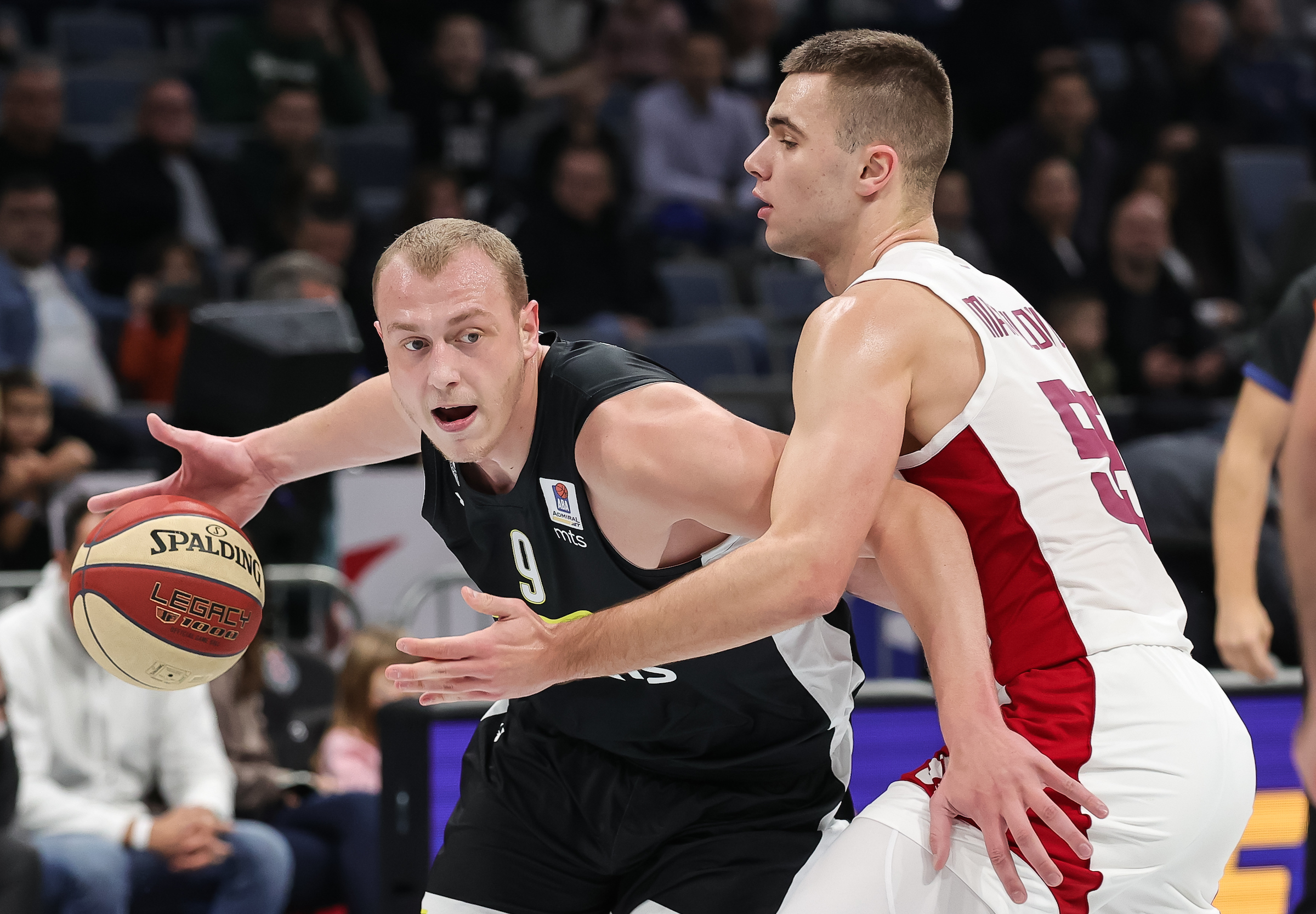 Alen Smailagic (L) and Nikola Manojlovic during the Aba League Season 2022-2023 match between Partizan and FMP Zeleznik at Stark Arena on December 19, 2022 in Belgrade, Serbia. (Photo by Srdjan Stevanovic/Starsport.rs ©)
