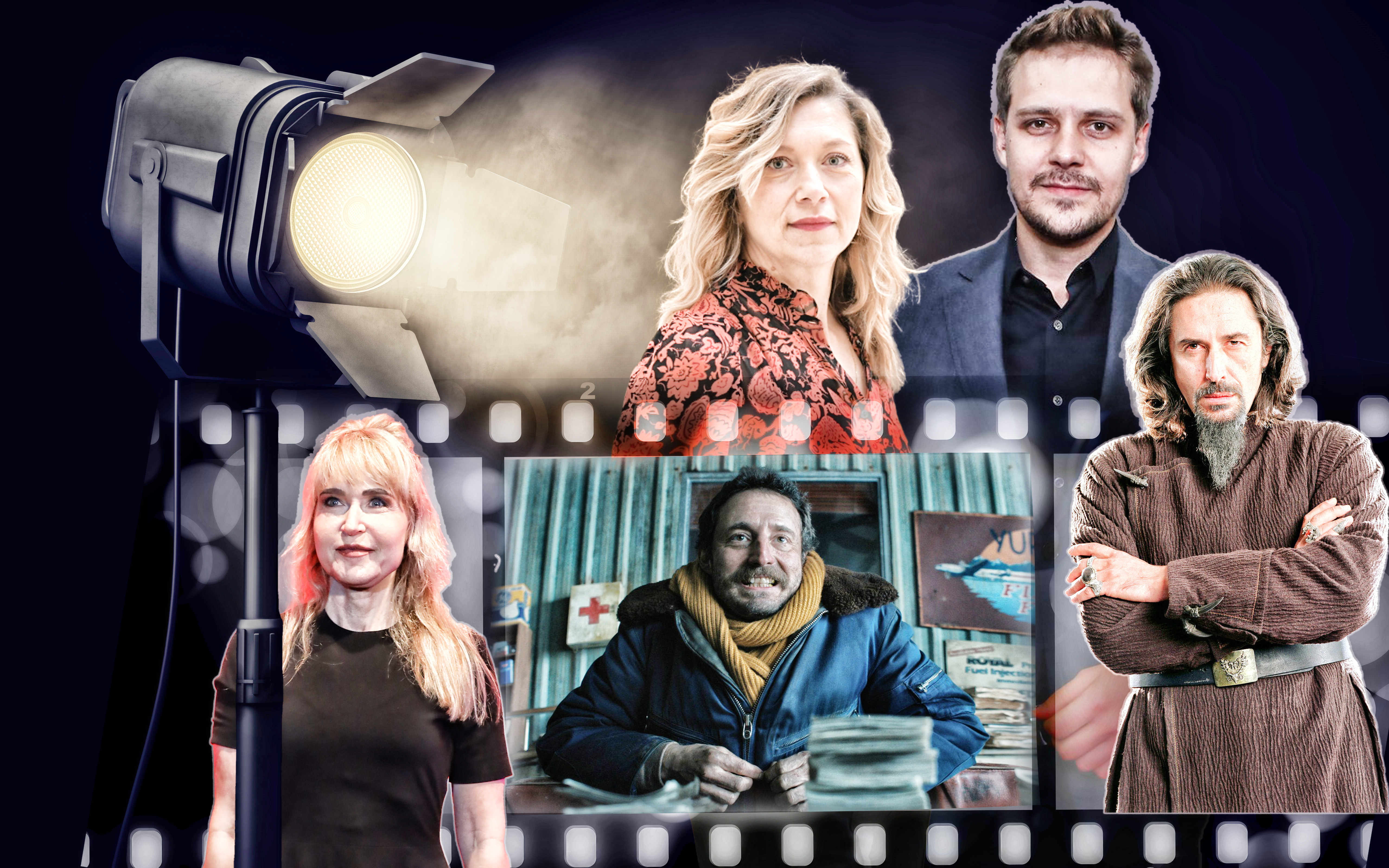 tema su domaći glumci koji su uspeli u inostranstvu Warm stage spotlight shines in dark background. 3d rendering anica dobra branka katic nikola djuricko predrag bjelac i milos bikovic